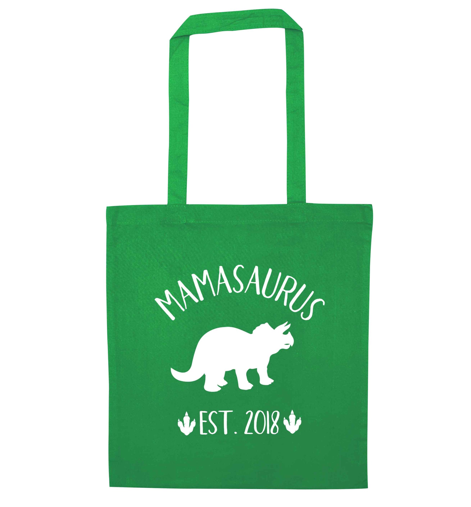 Personalised mamasaurus since (custom date) green tote bag