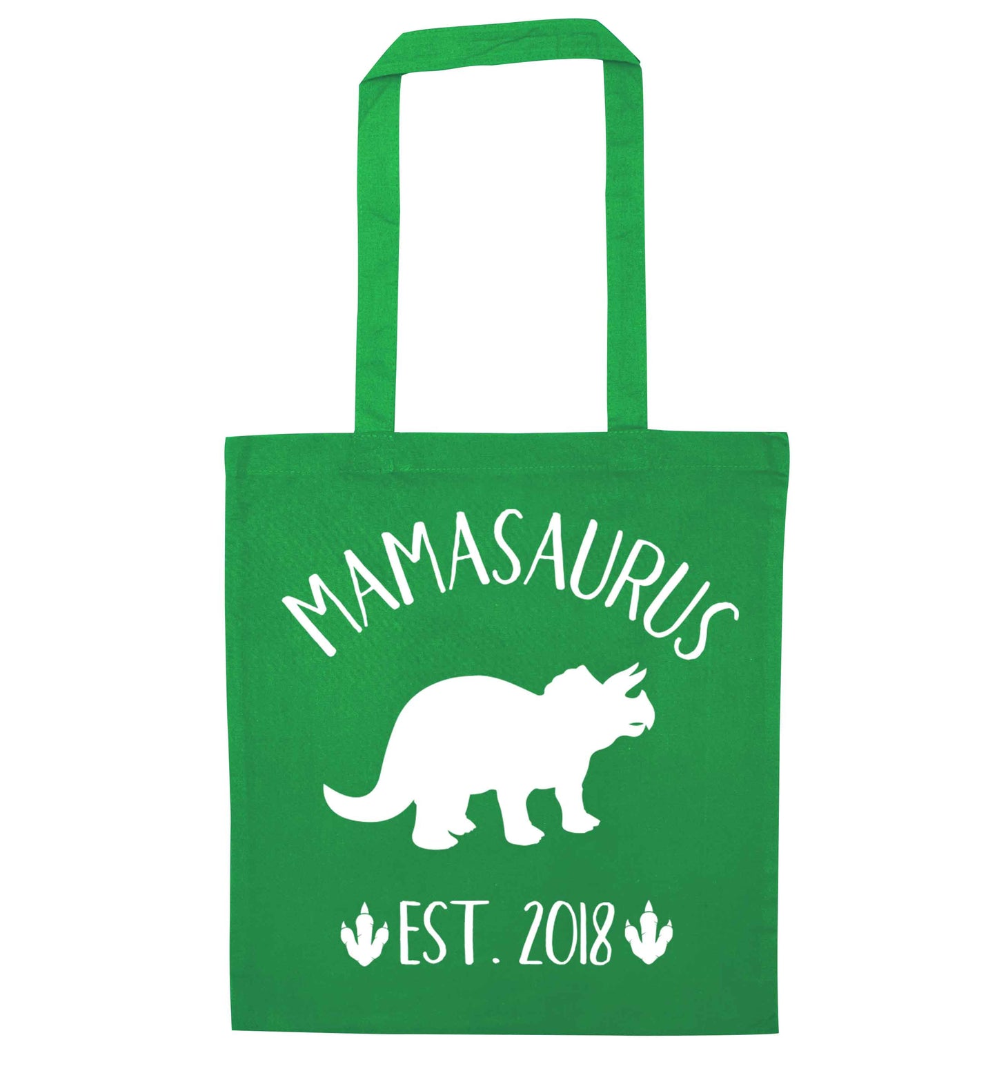 Personalised mamasaurus date green tote bag