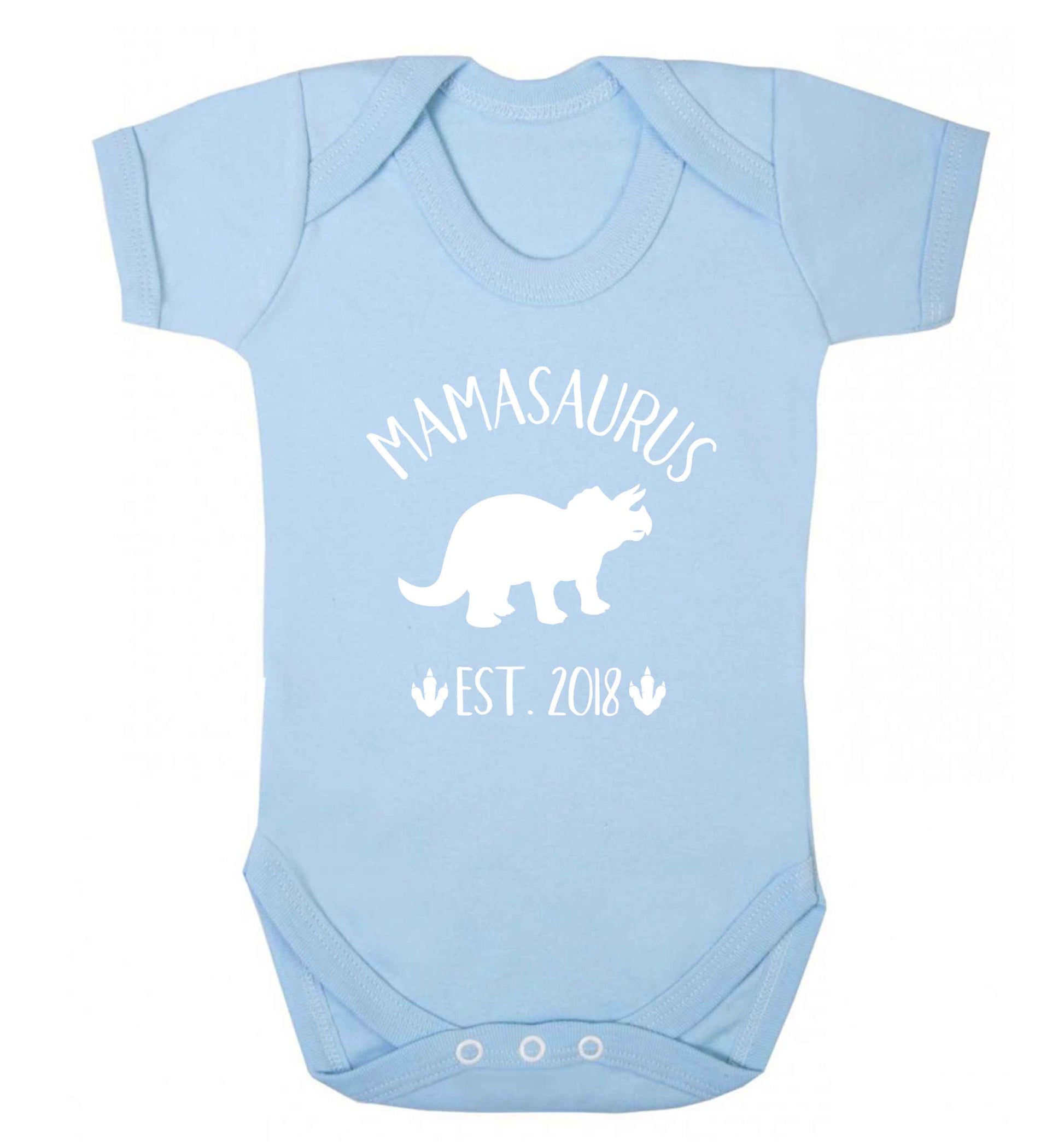 Personalised mamasaurus date baby vest pale blue 18-24 months