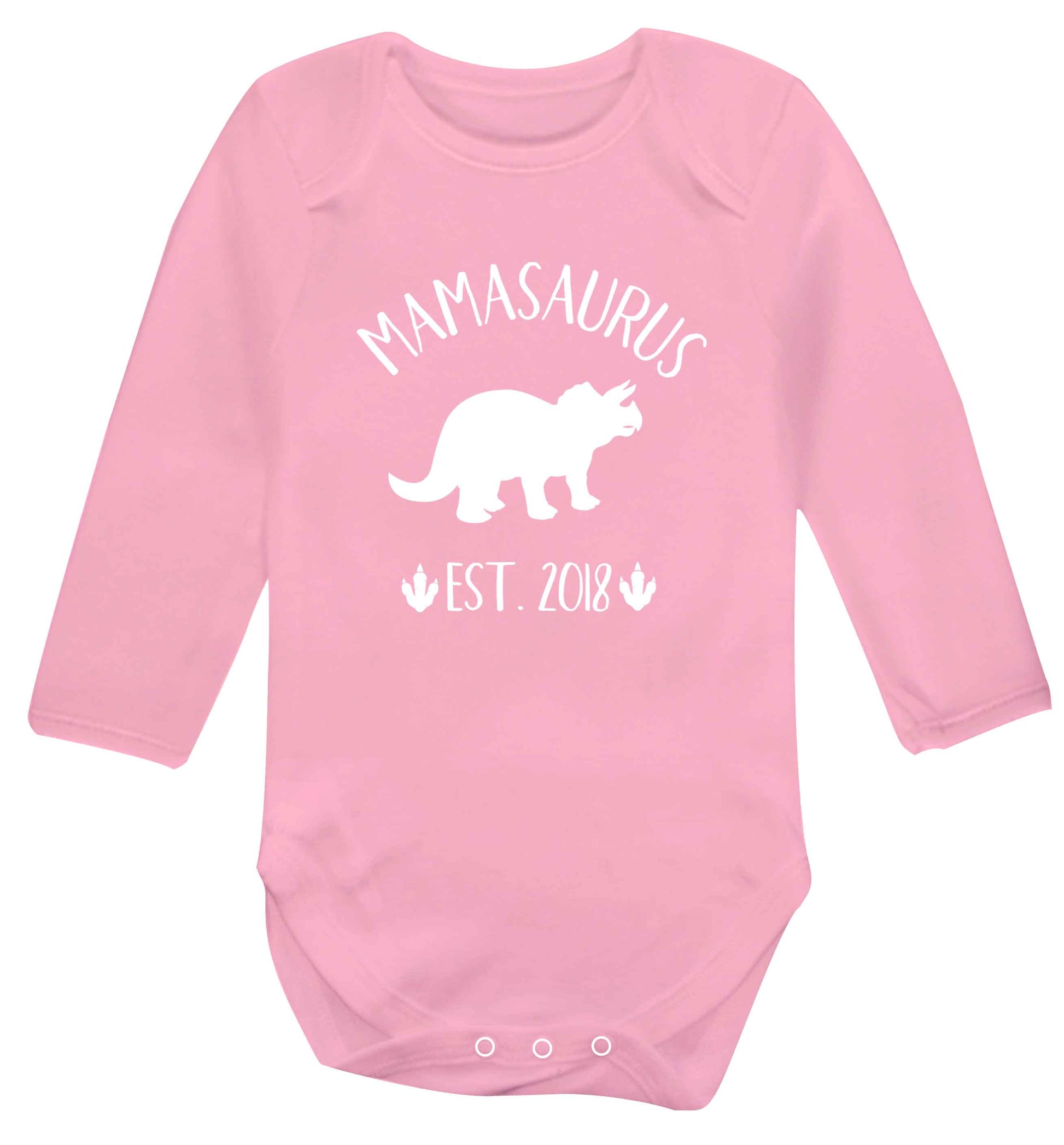 Personalised mamasaurus date baby vest long sleeved pale pink 6-12 months