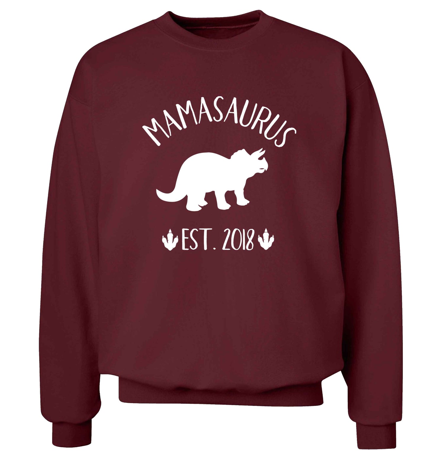 Personalised mamasaurus date adult's unisex maroon sweater 2XL