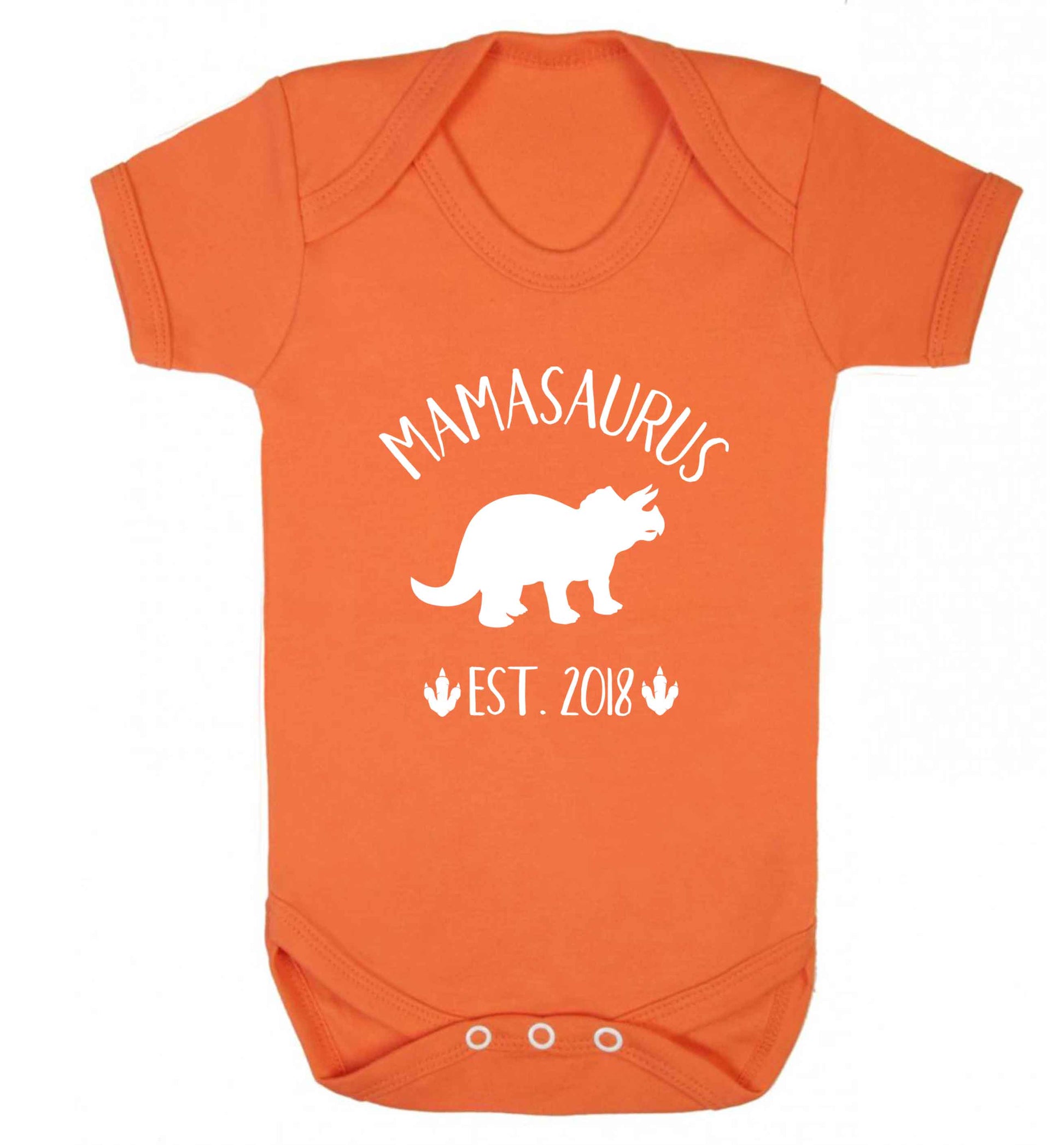 Personalised mamasaurus date baby vest orange 18-24 months