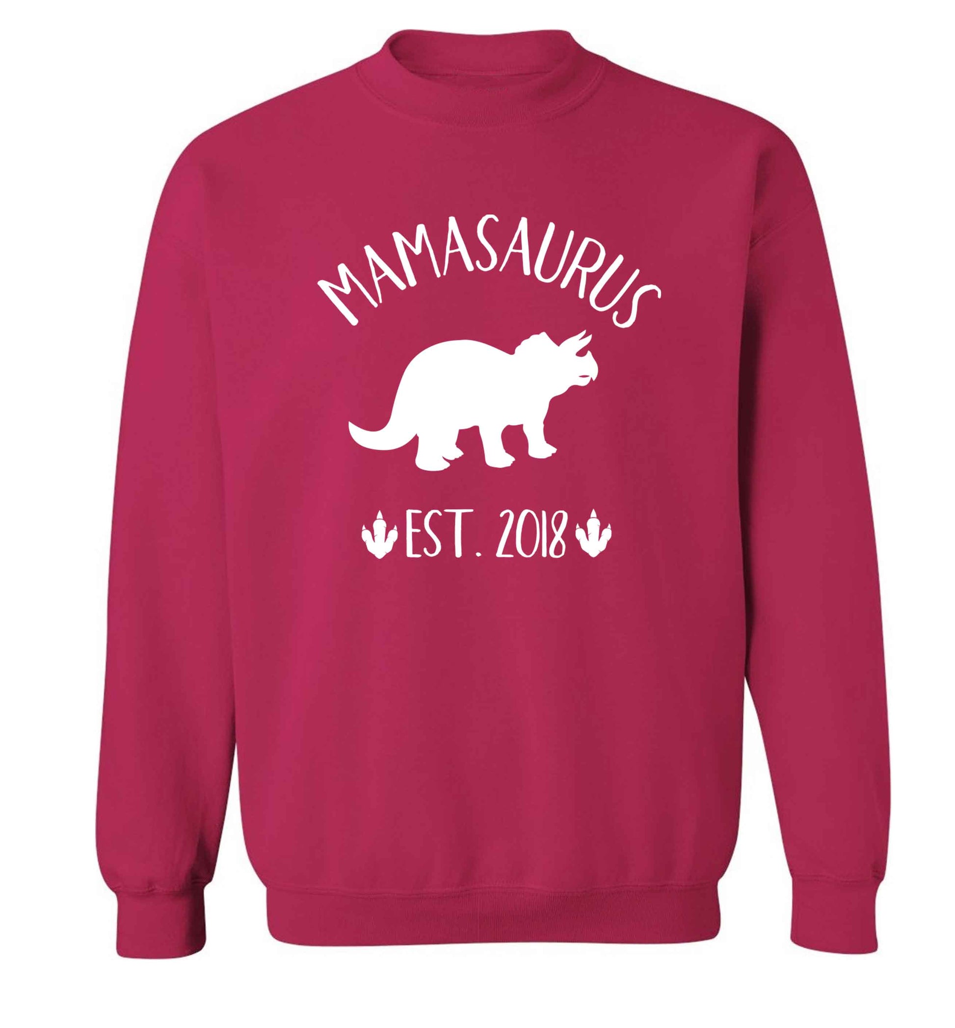Personalised mamasaurus date adult's unisex pink sweater 2XL