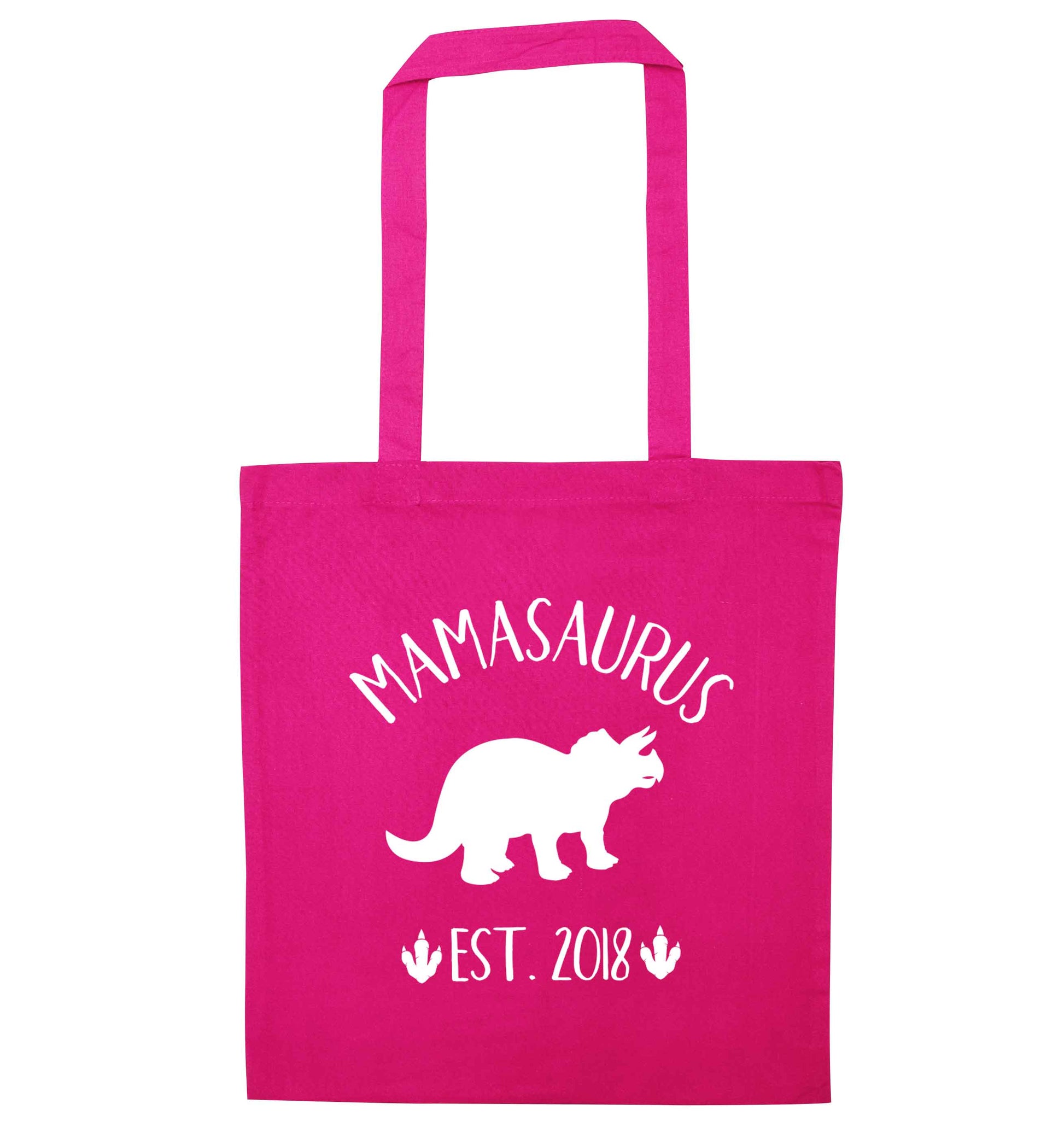 Personalised mamasaurus since (custom date) pink tote bag