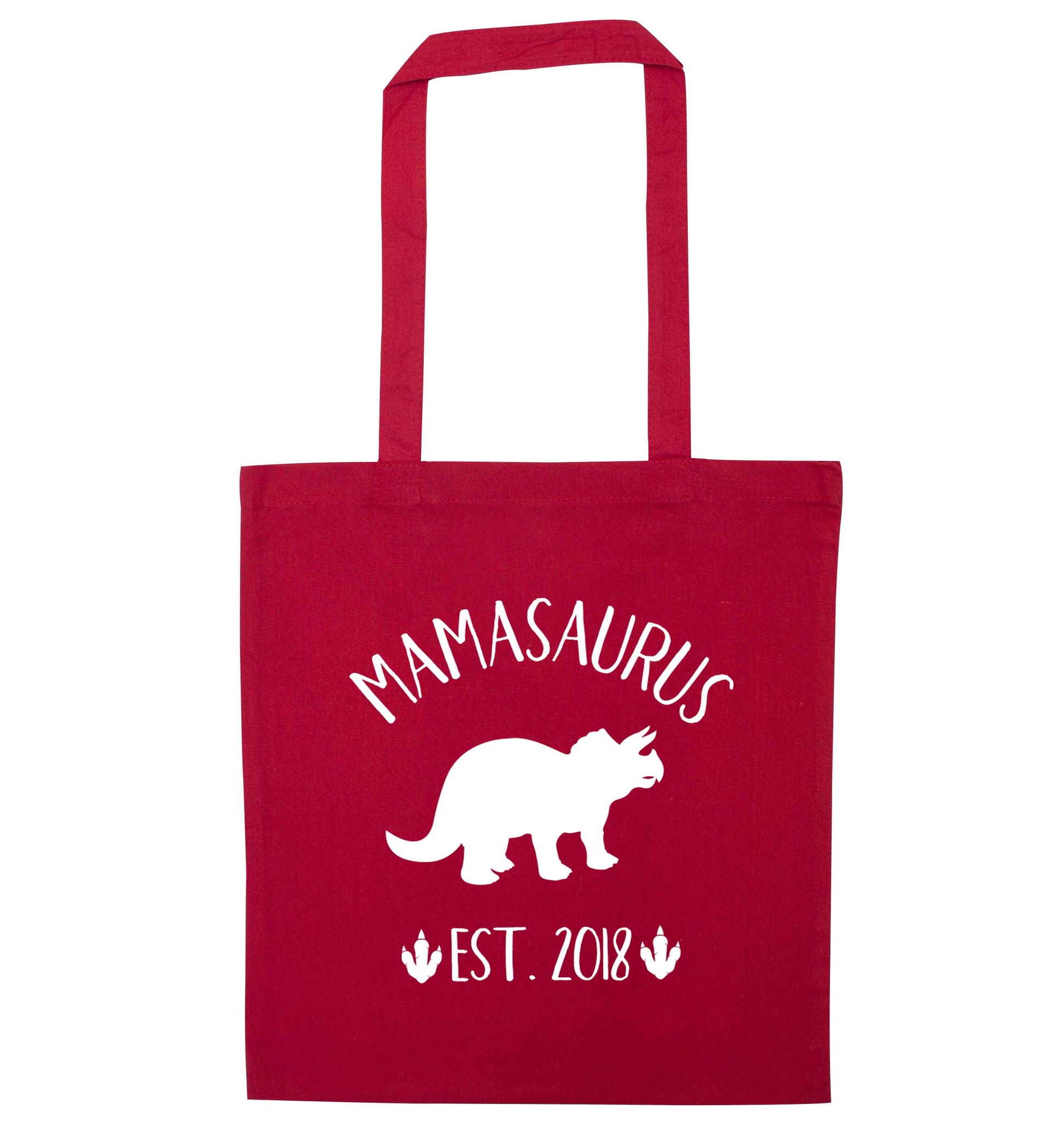 Personalised mamasaurus since (custom date) red tote bag