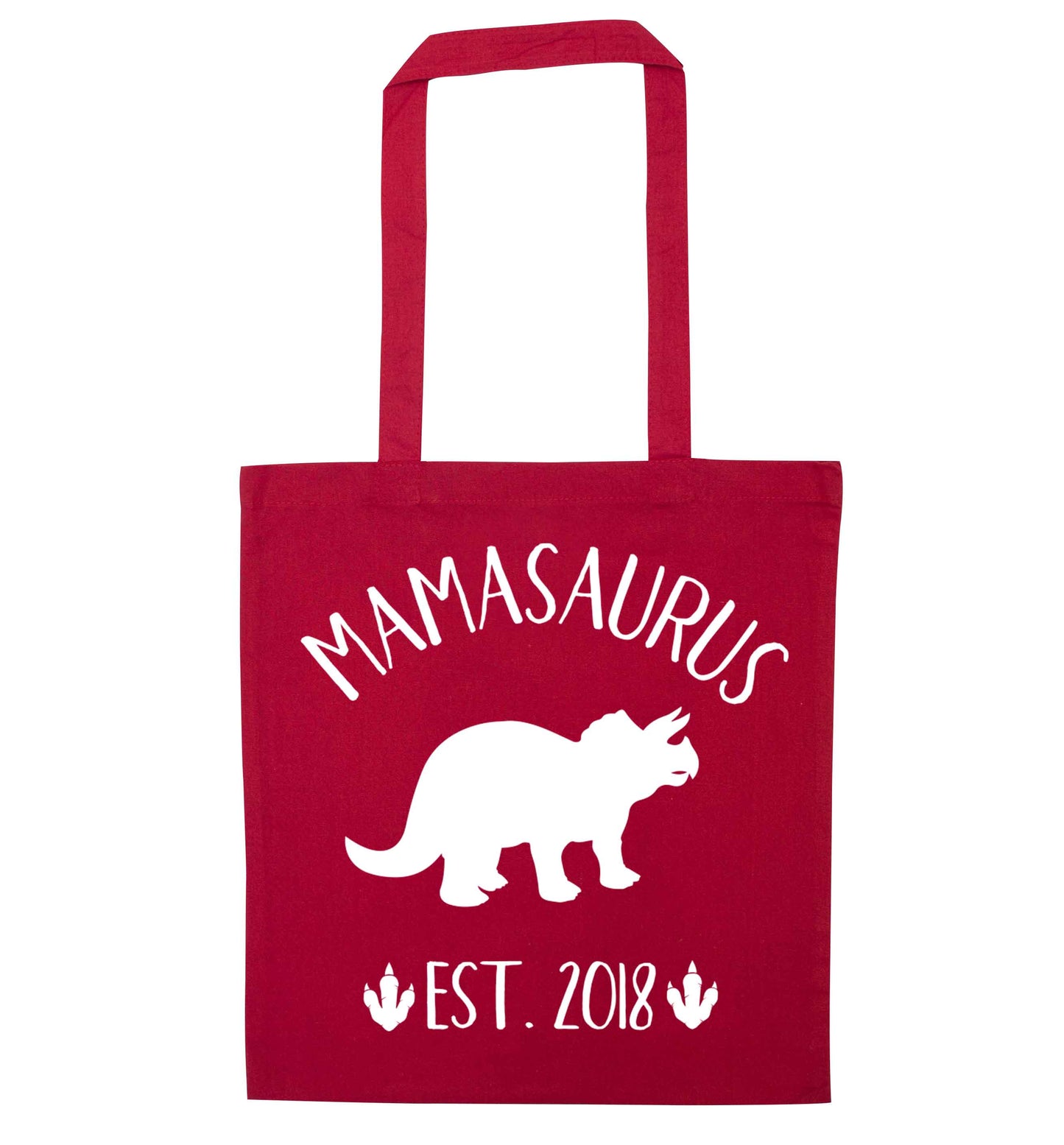 Personalised mamasaurus date red tote bag