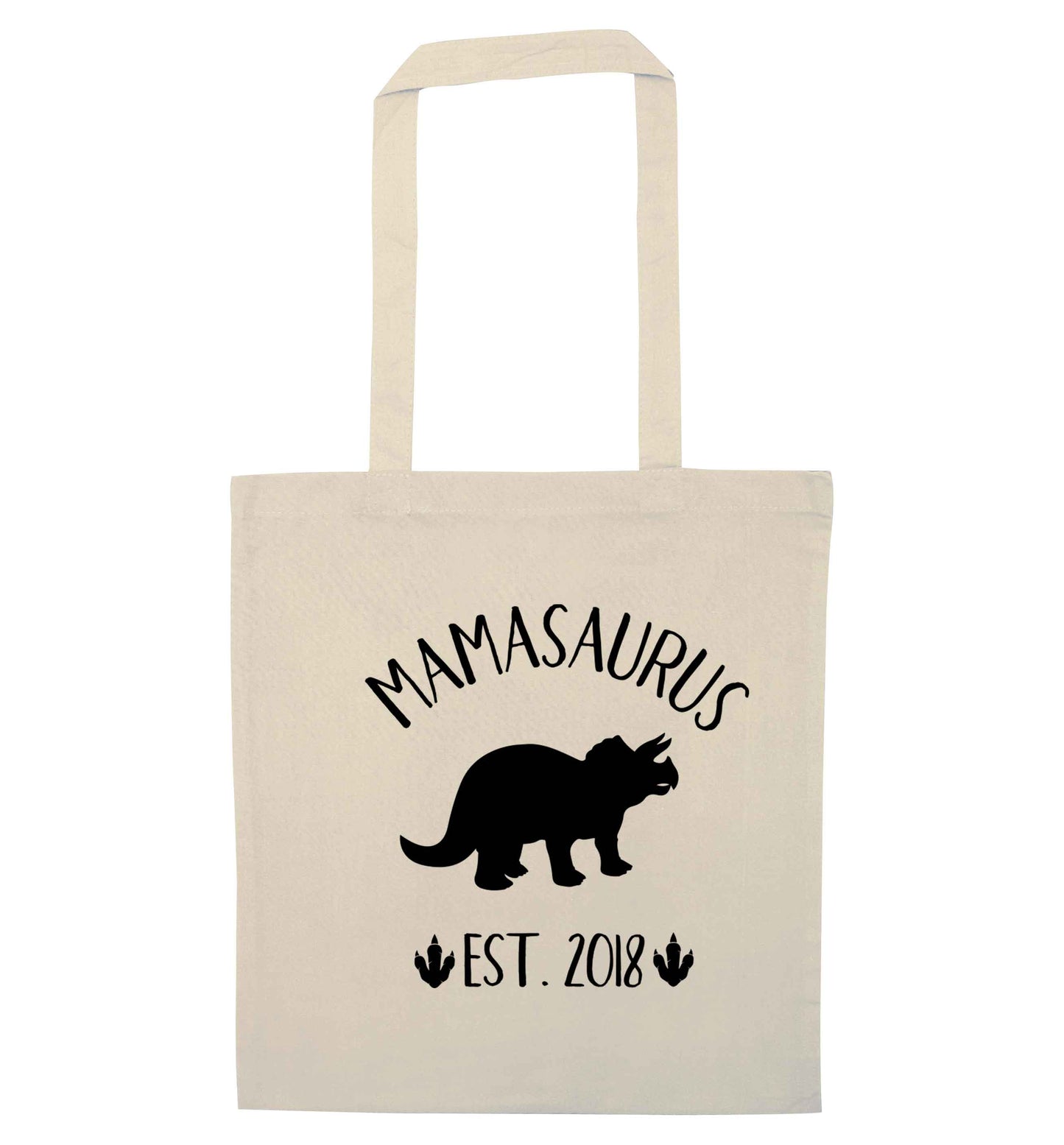 Personalised mamasaurus since (custom date) natural tote bag