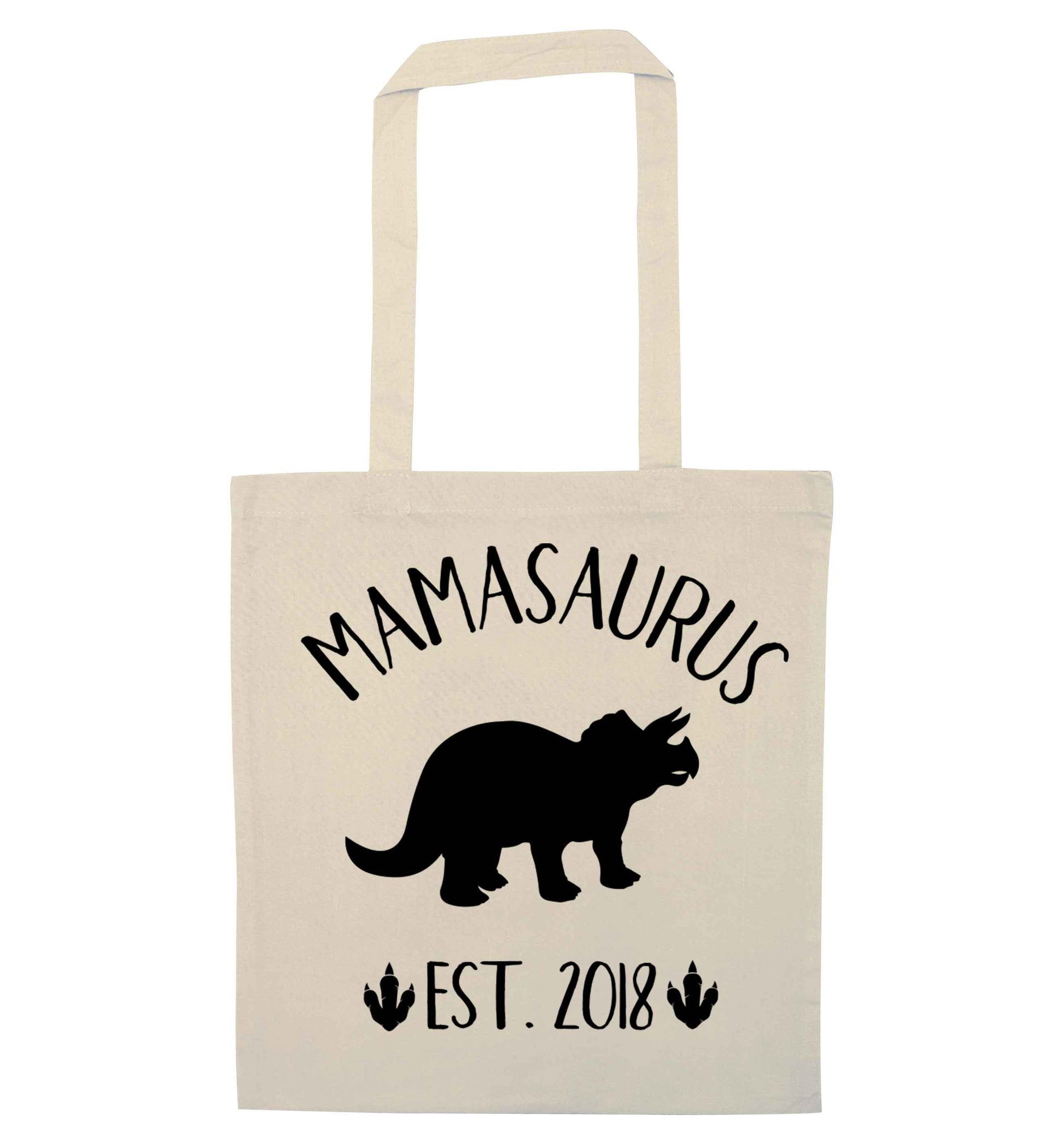 Personalised mamasaurus date natural tote bag