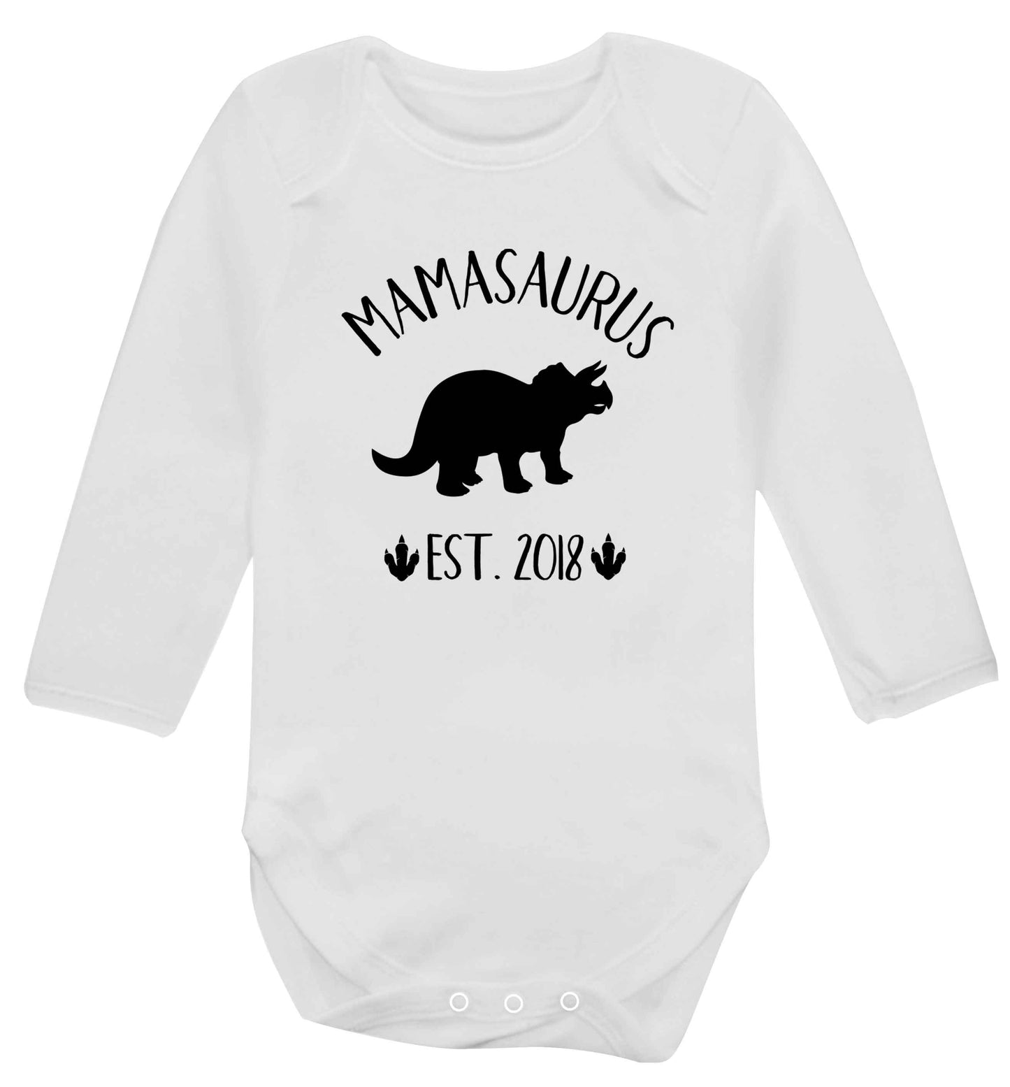 Personalised mamasaurus date baby vest long sleeved white 6-12 months