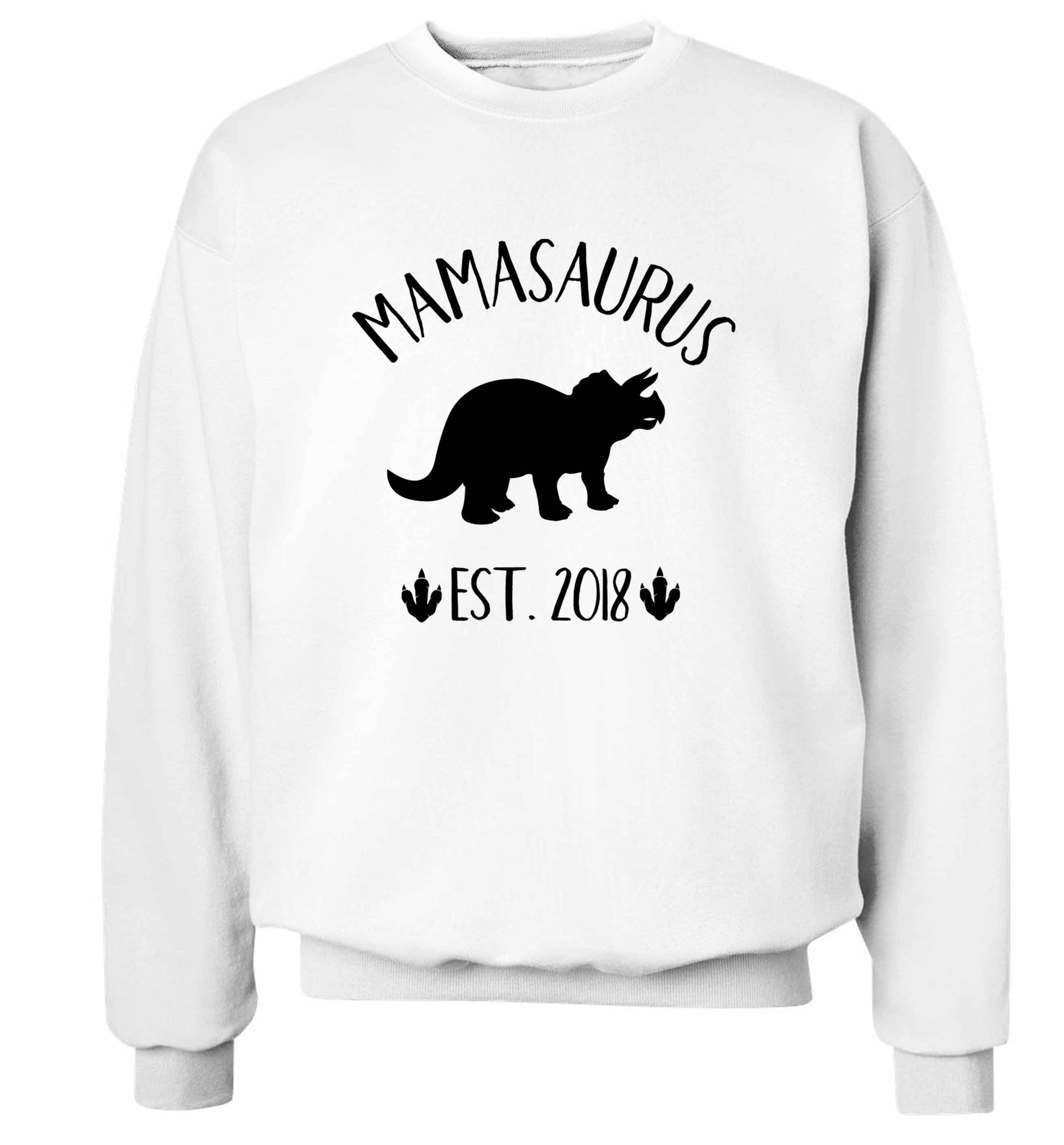 Personalised mamasaurus date adult's unisex white sweater 2XL