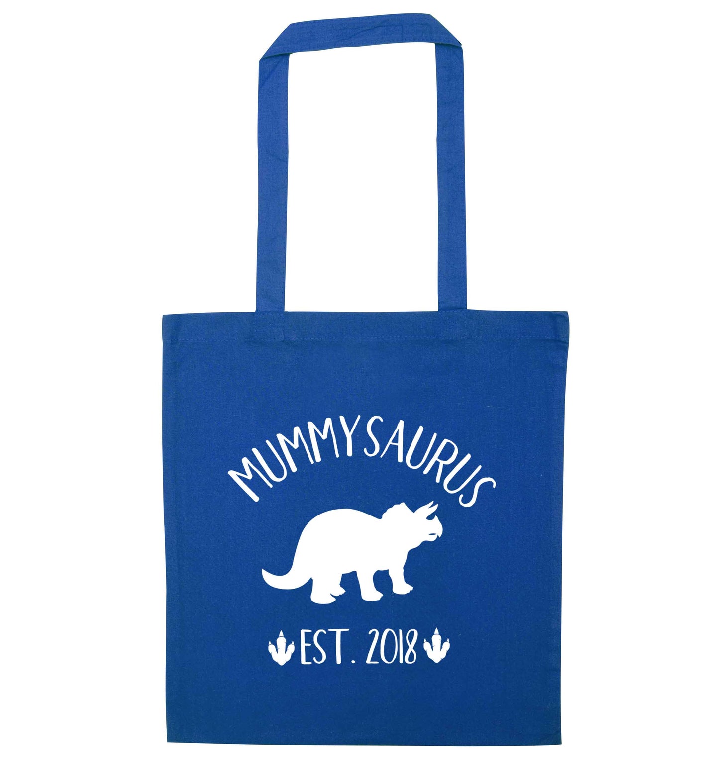Personalised mummysaurus since (custom date) blue tote bag