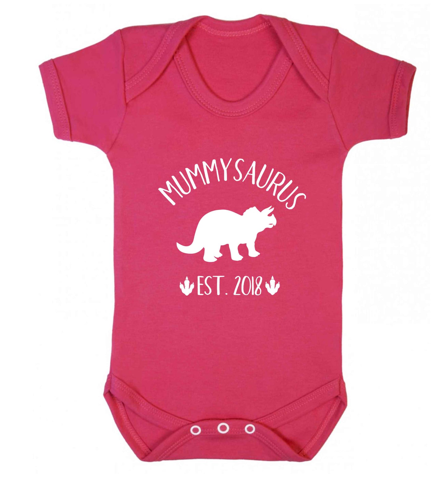 Personalised mummysaurus date baby vest dark pink 18-24 months