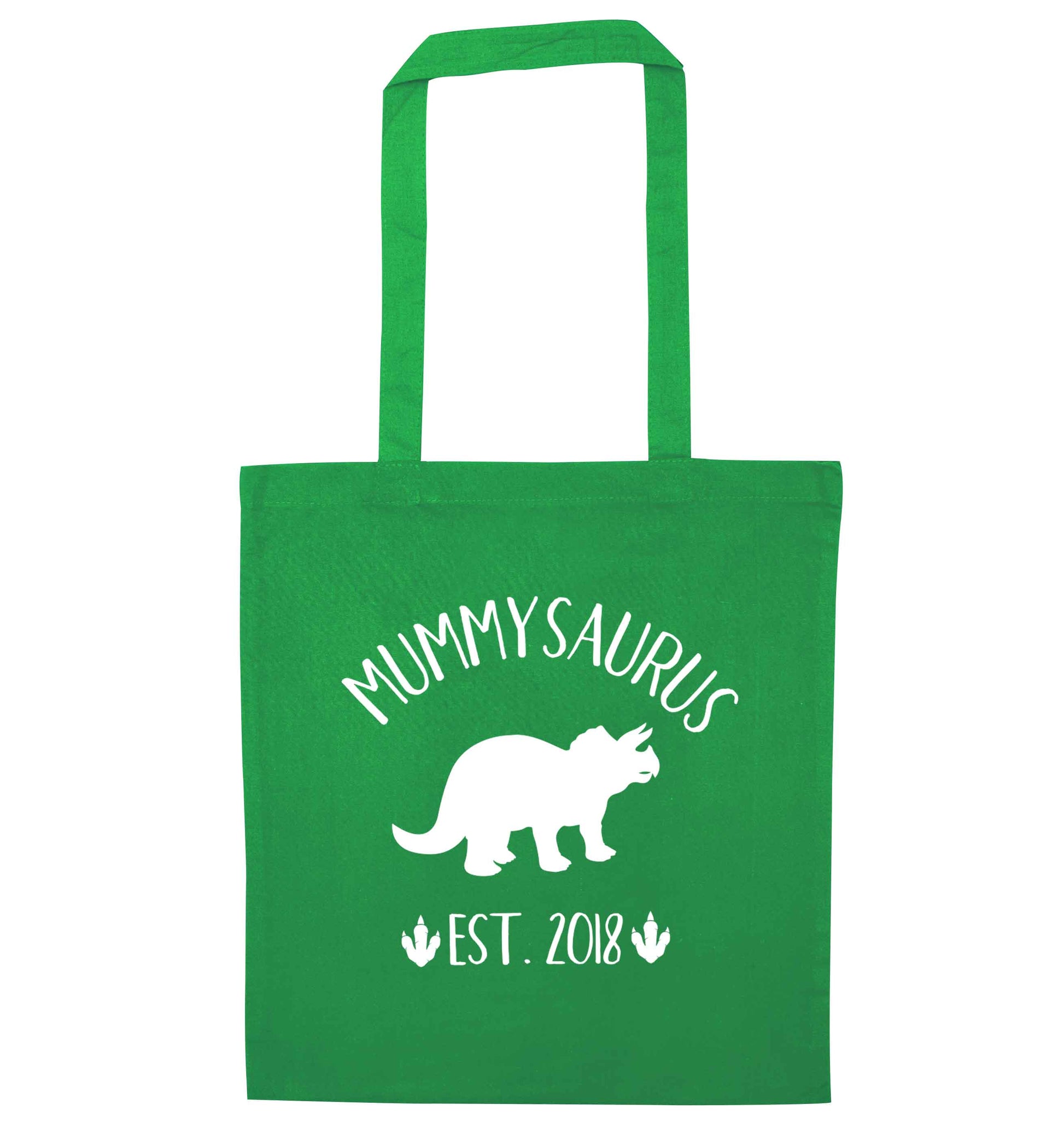 Personalised mummysaurus since (custom date) green tote bag
