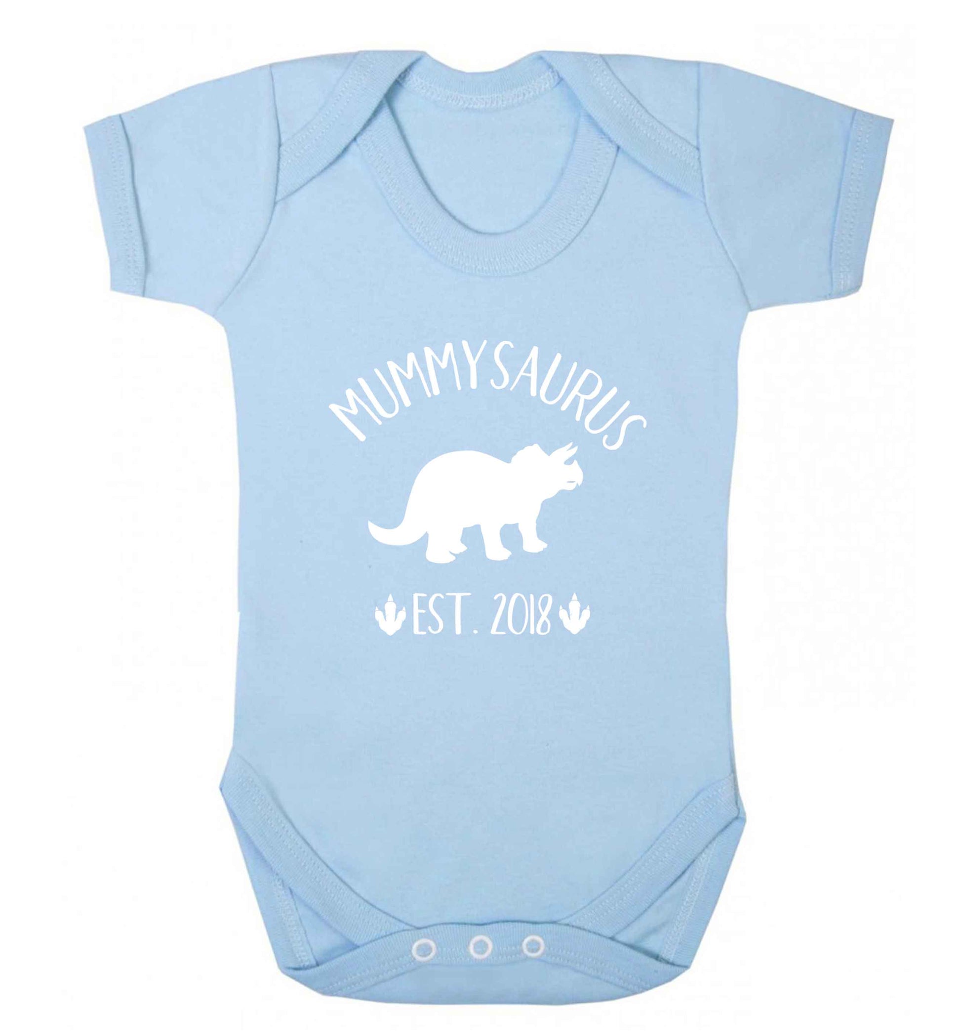 Personalised mummysaurus date baby vest pale blue 18-24 months