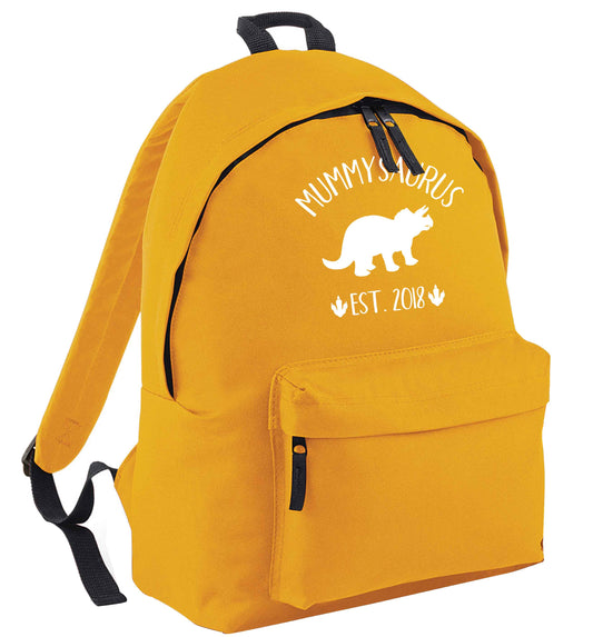 Personalised mummysaurus date mustard adults backpack