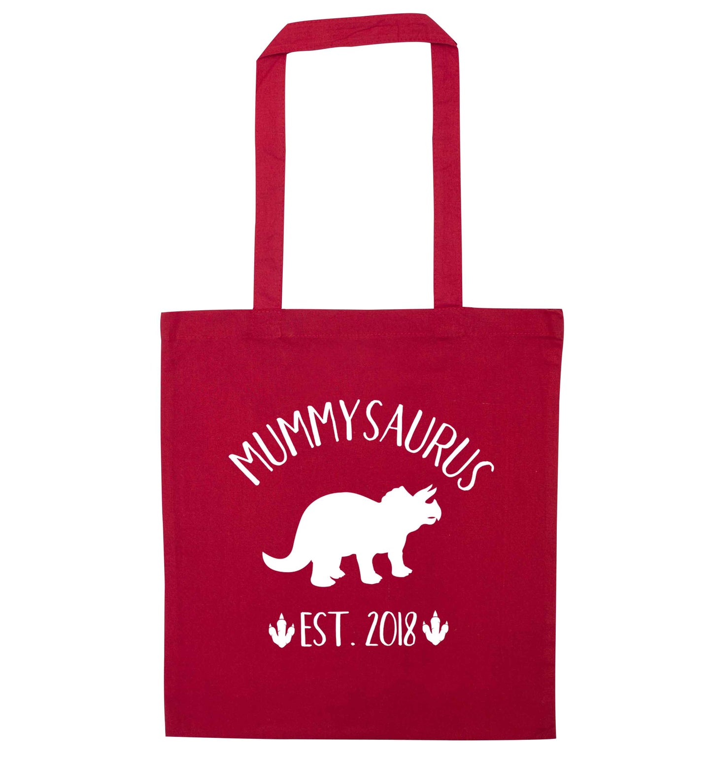 Personalised mummysaurus since (custom date) red tote bag