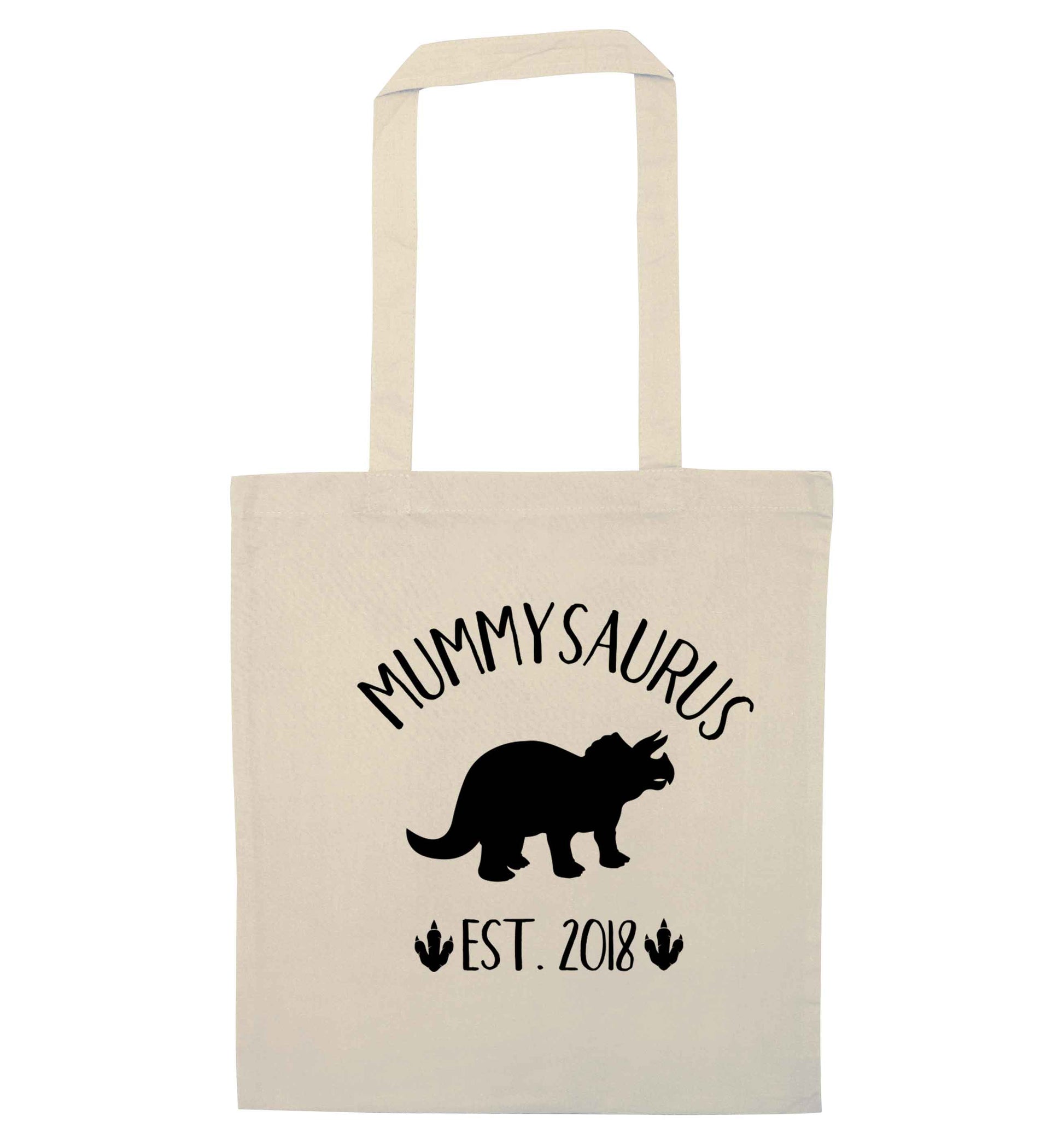 Personalised mummysaurus since (custom date) natural tote bag