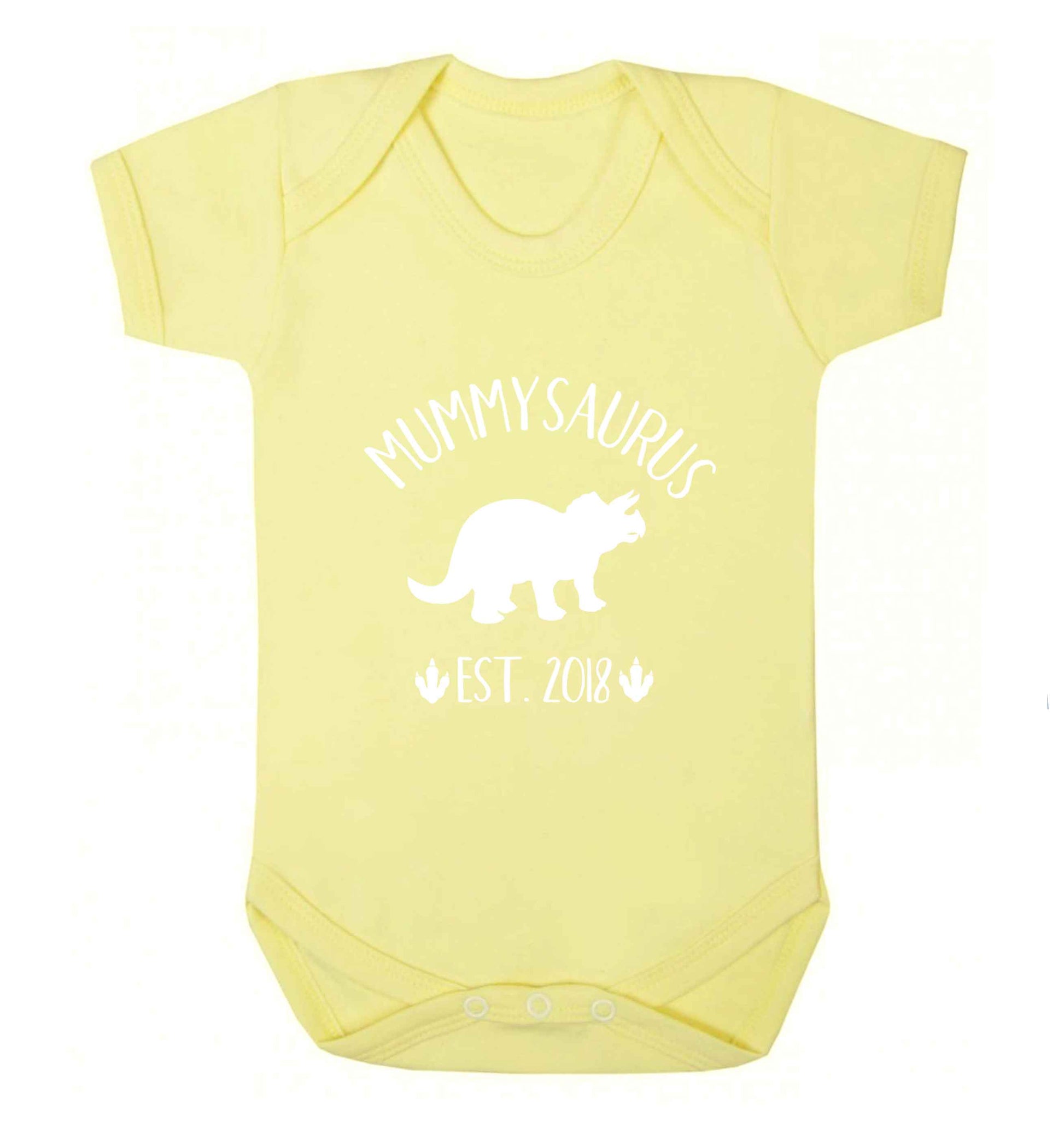 Personalised mummysaurus date baby vest pale yellow 18-24 months