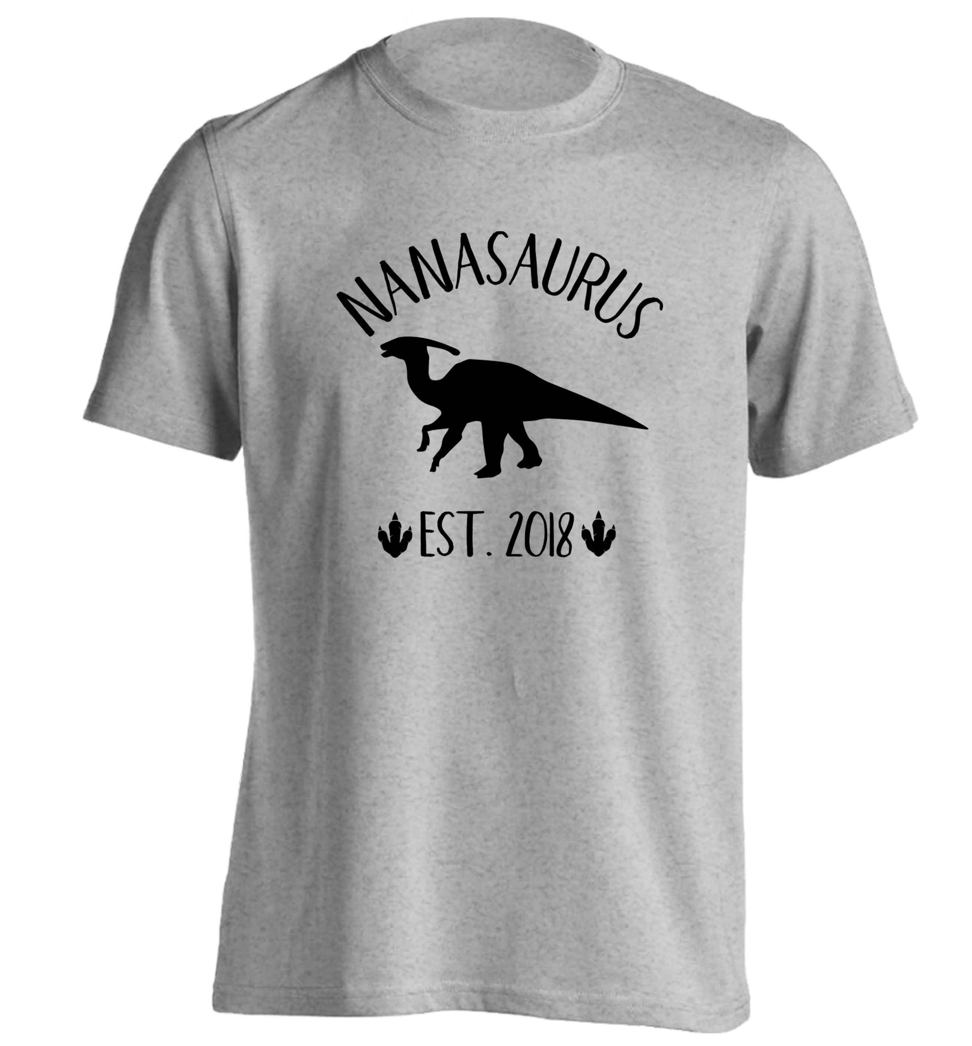Personalised nanasaurus since (custom date) adults unisex grey Tshirt 2XL