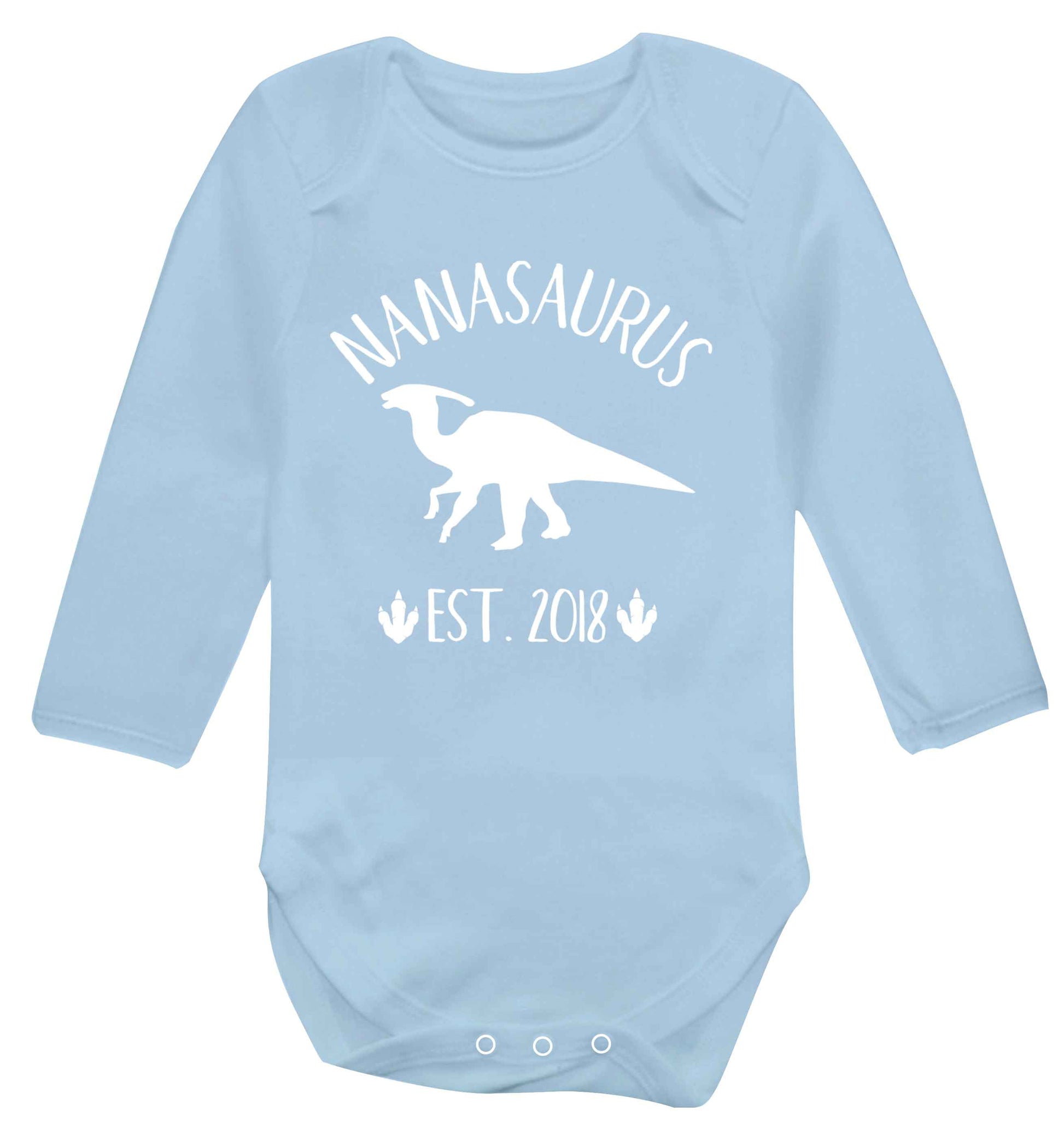 Personalised nanasaurus since (custom date) Baby Vest long sleeved pale blue 6-12 months