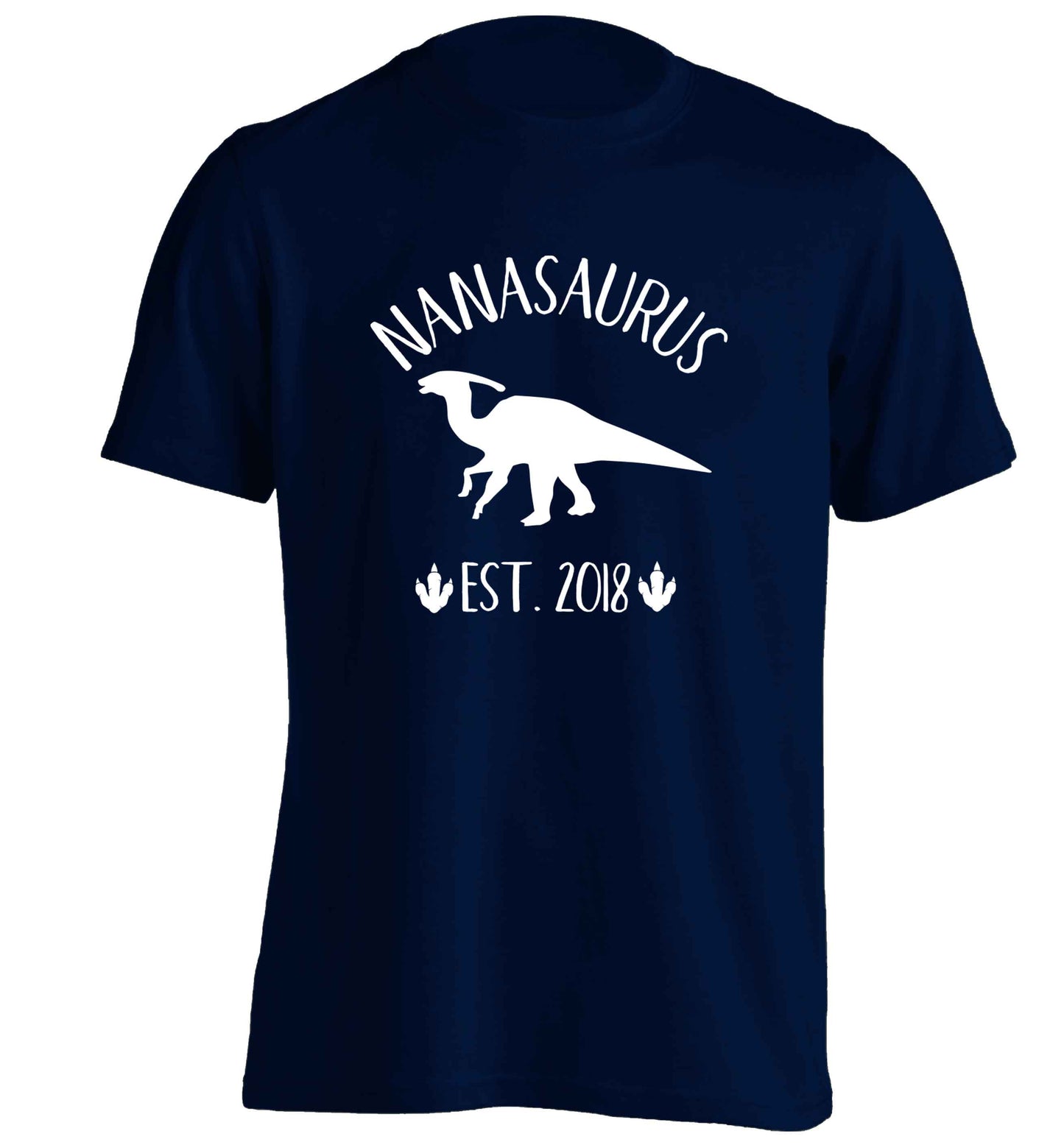 Personalised nanasaurus since (custom date) adults unisex navy Tshirt 2XL