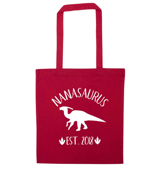 Personalised nanasaurus since (custom date) red tote bag