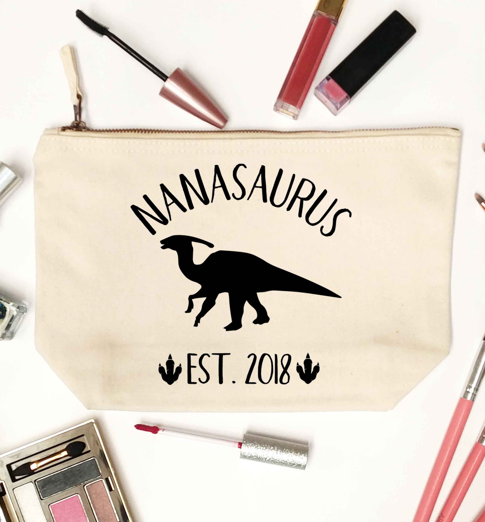 Personalised nanasaurus since (custom date) natural makeup bag