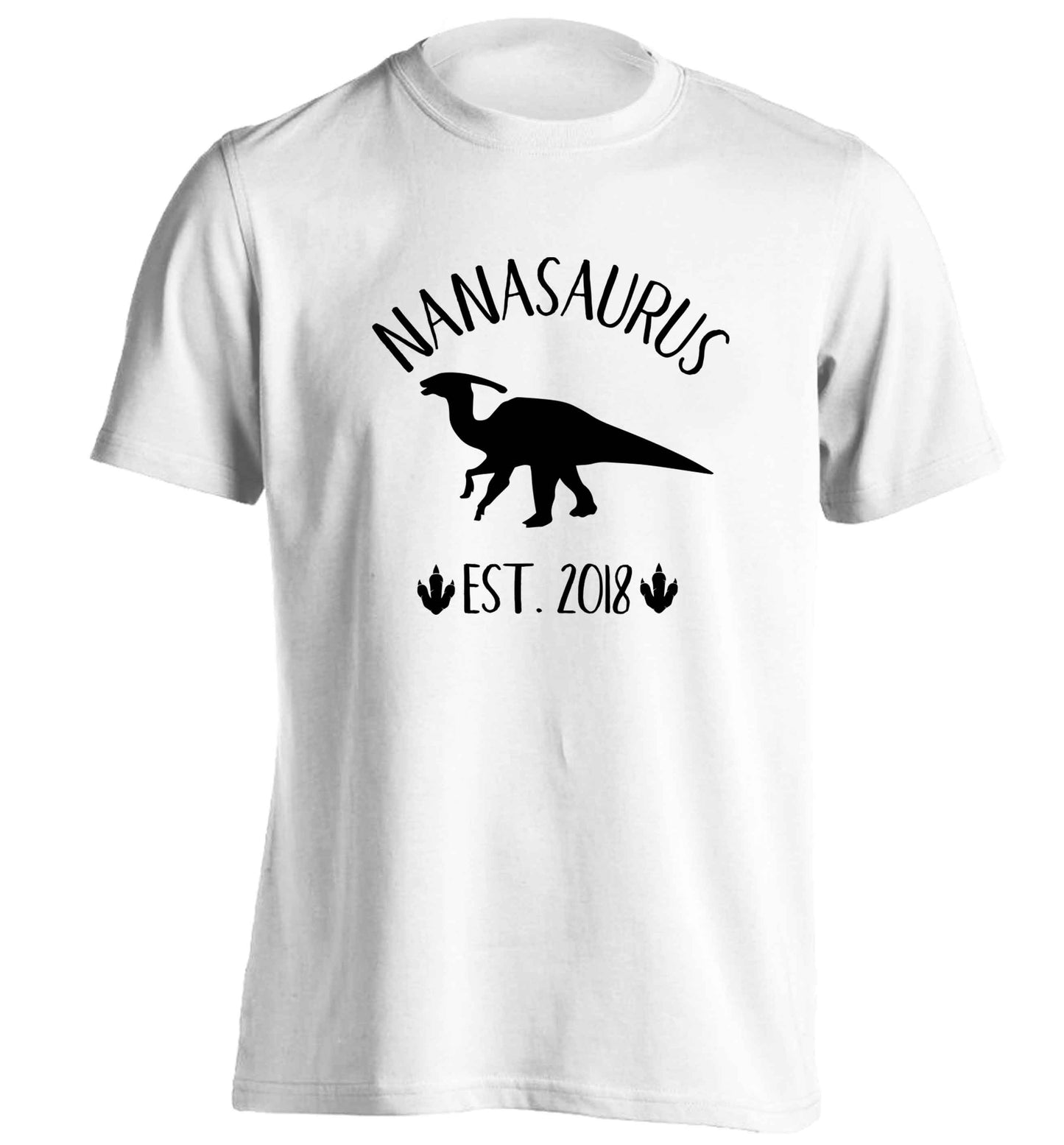 Personalised nanasaurus since (custom date) adults unisex white Tshirt 2XL