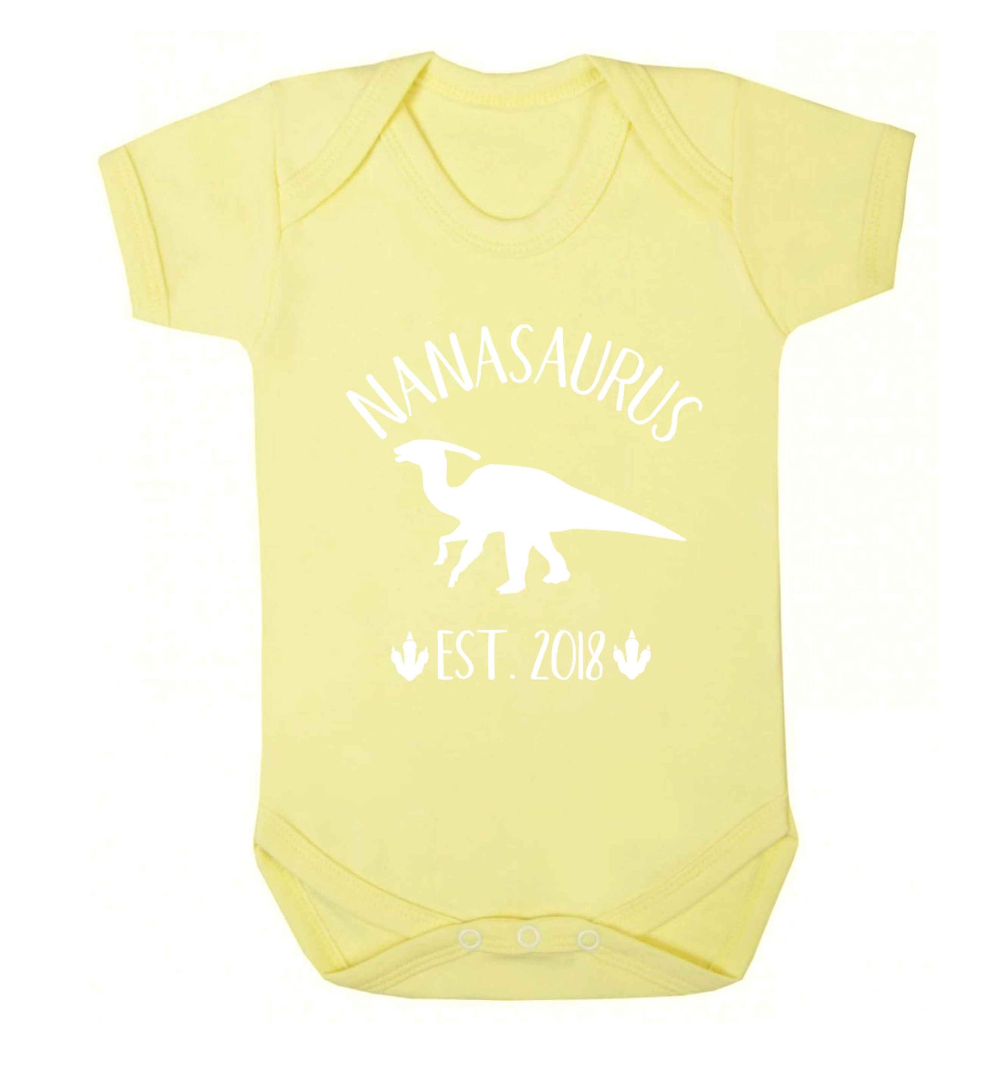 Personalised nanasaurus since (custom date) Baby Vest pale yellow 18-24 months