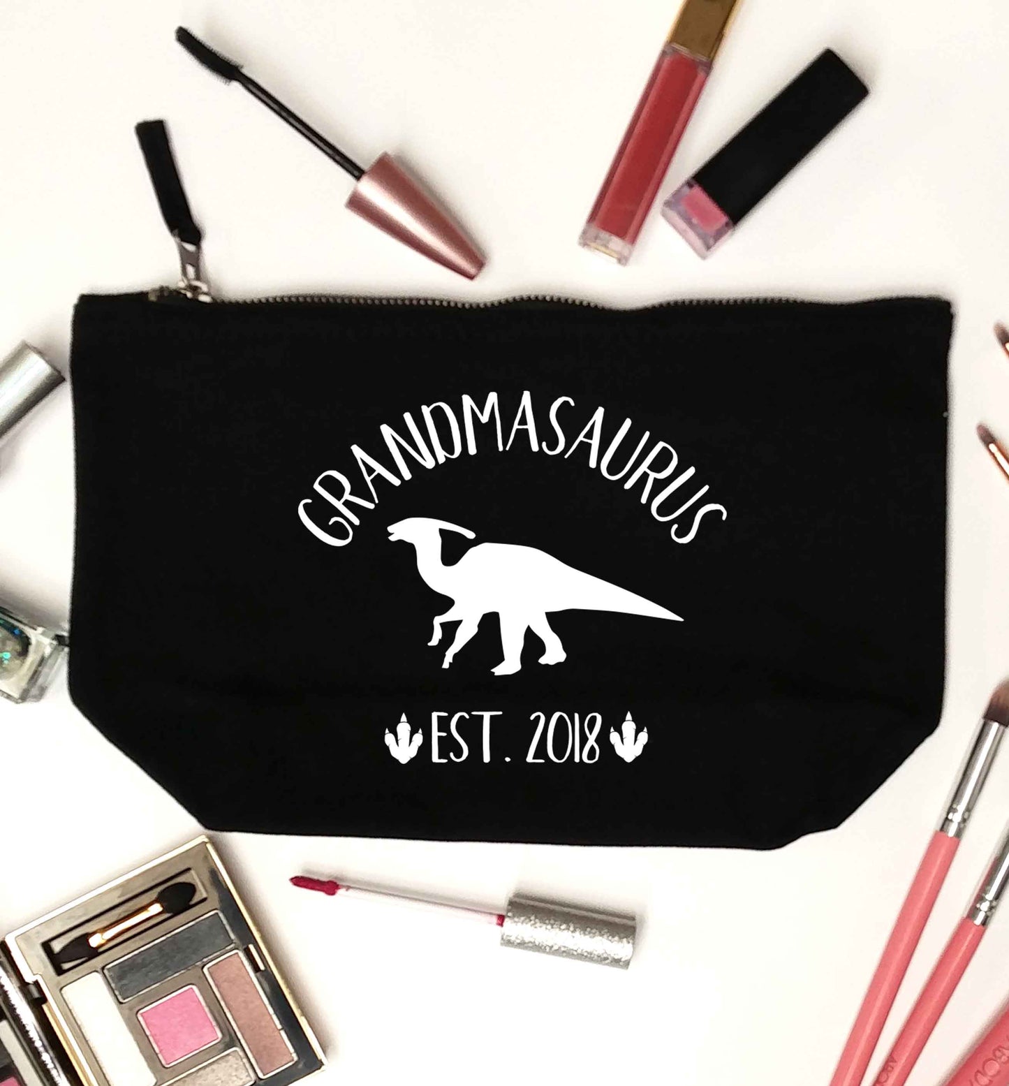 Personalised grandmasaurus since (custom date) black makeup bag