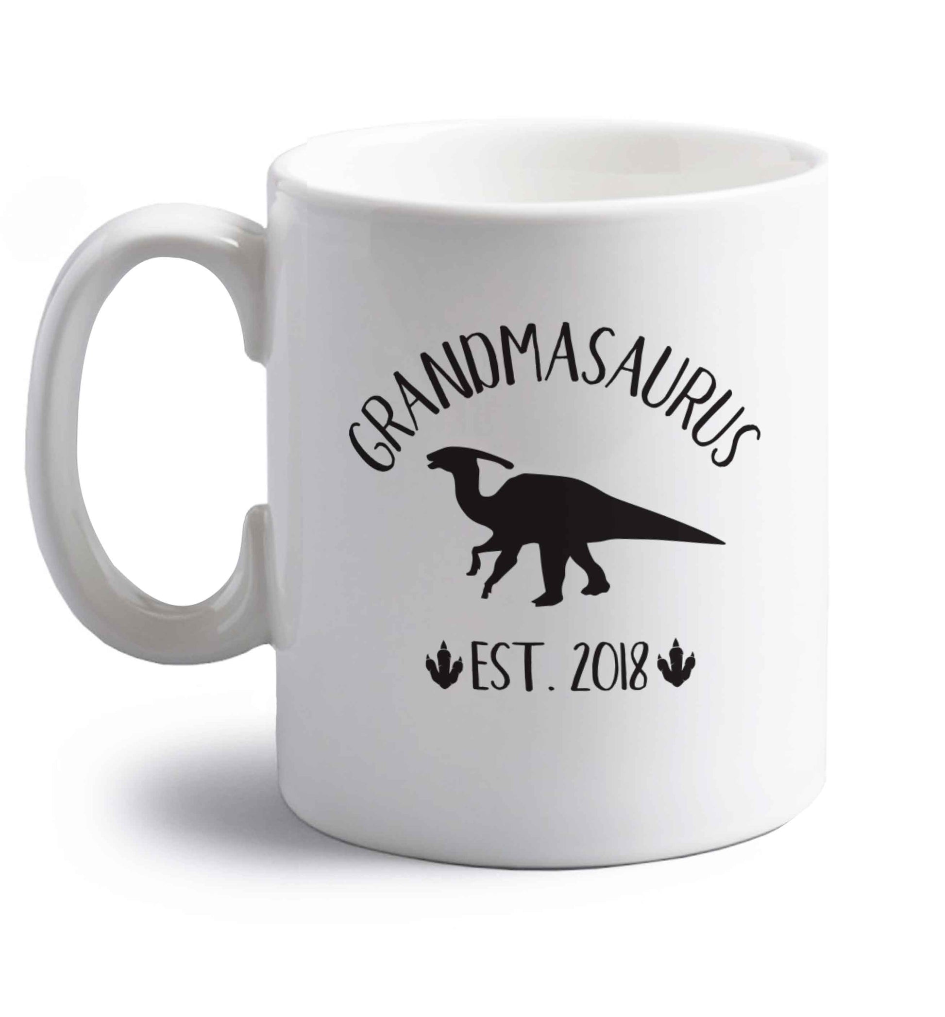 Personalised grandmasaurus since (custom date) right handed white ceramic mug 