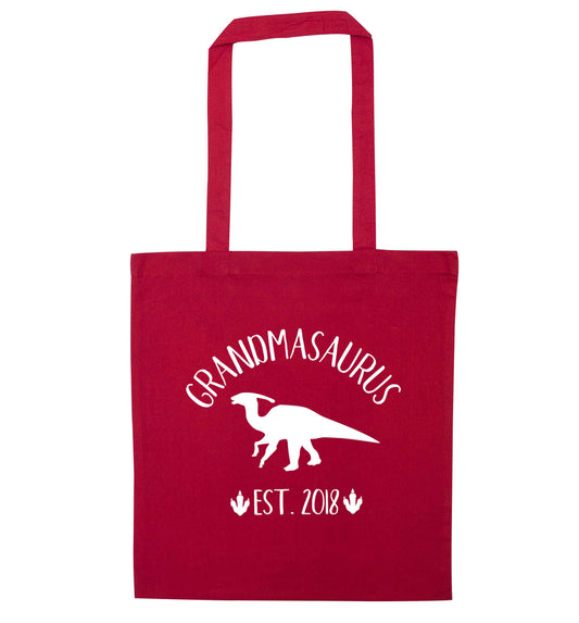 Personalised grandmasaurus since (custom date) red tote bag
