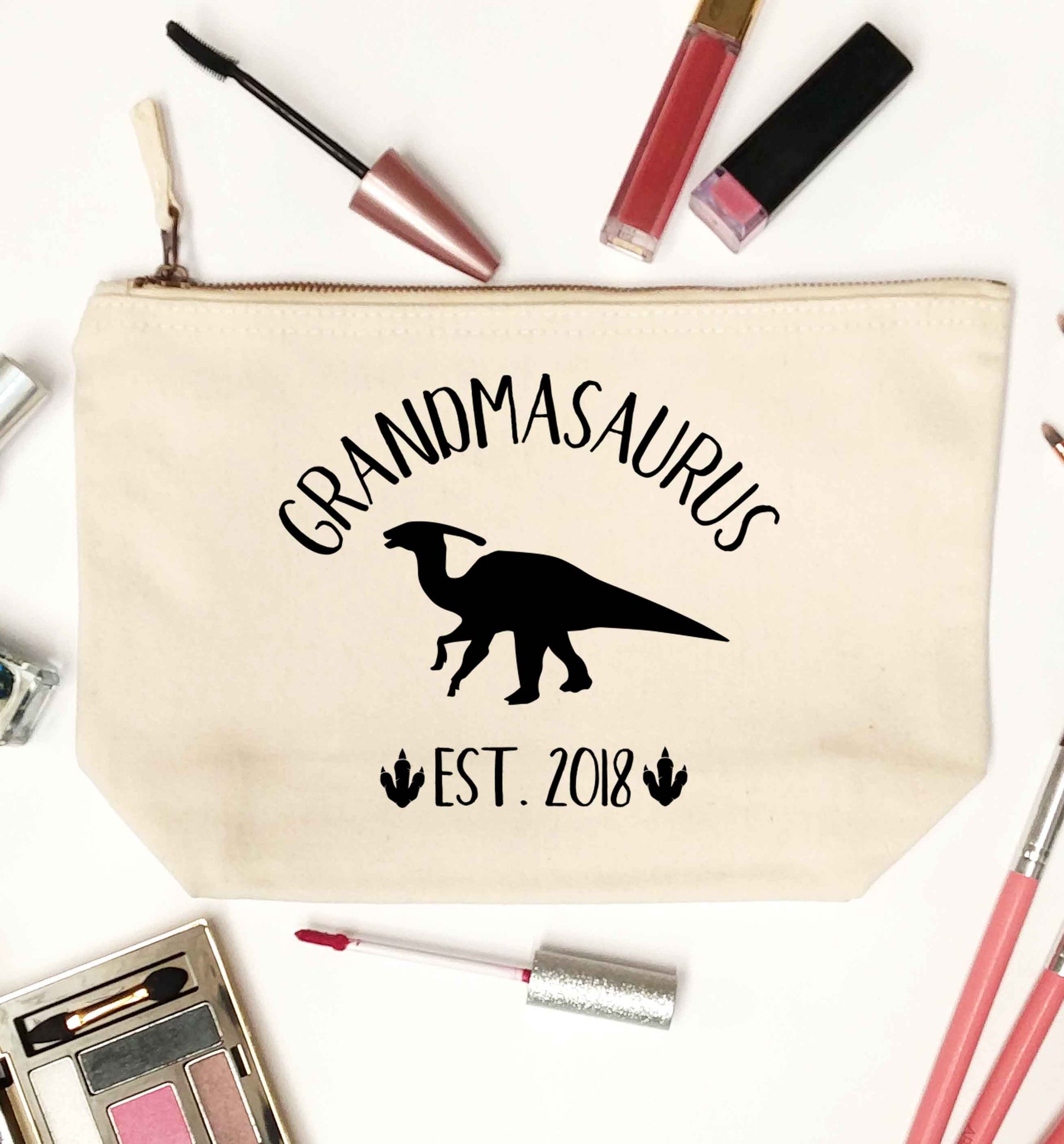 Personalised grandmasaurus since (custom date) natural makeup bag