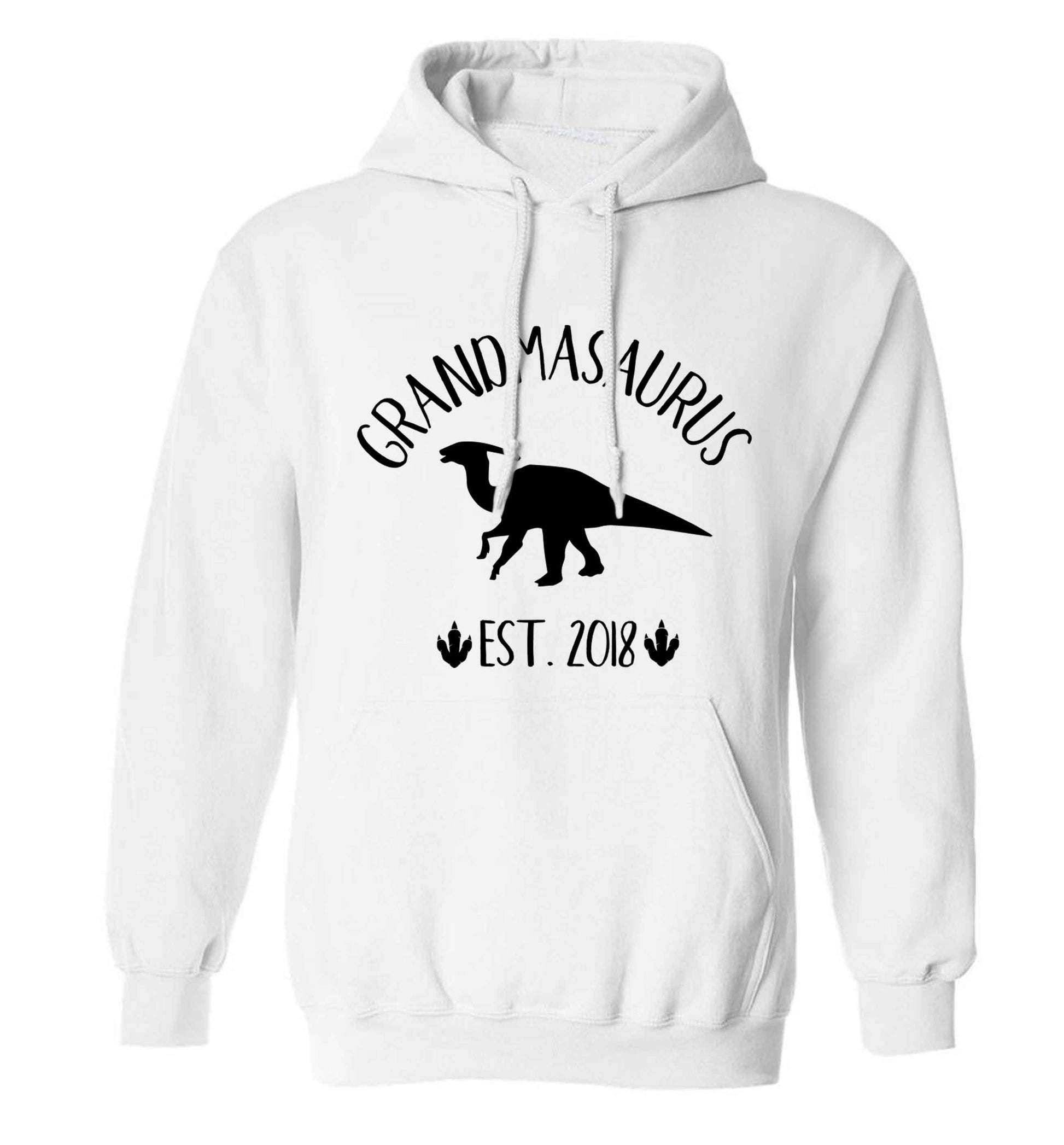 Personalised grandmasaurus since (custom date) adults unisex white hoodie 2XL