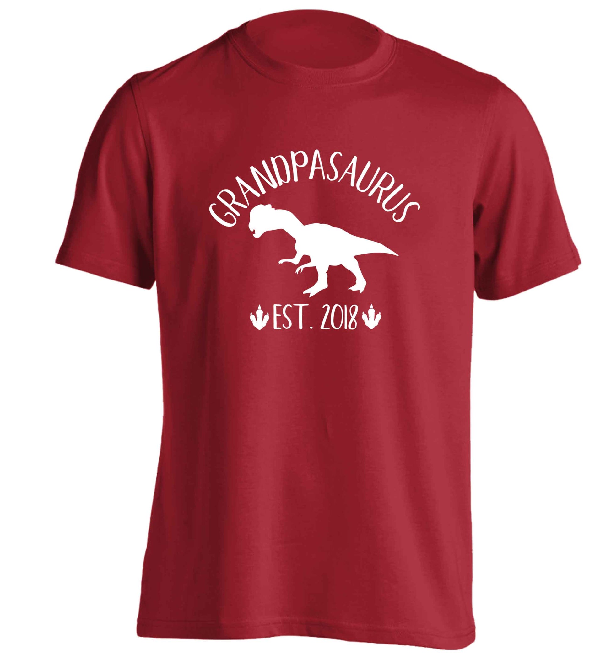 Personalised grandpasaurus since (custom date) adults unisex red Tshirt 2XL
