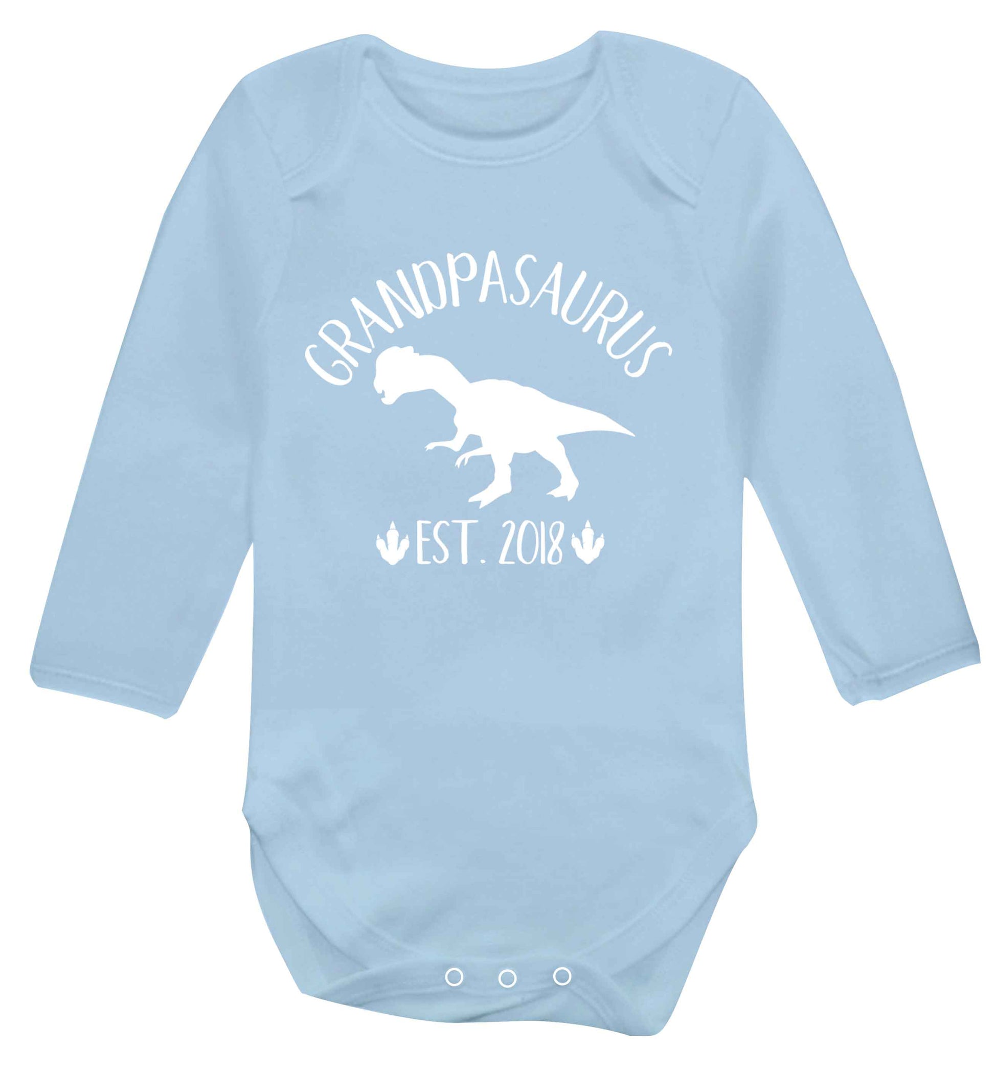 Personalised grandpasaurus since (custom date) Baby Vest long sleeved pale blue 6-12 months