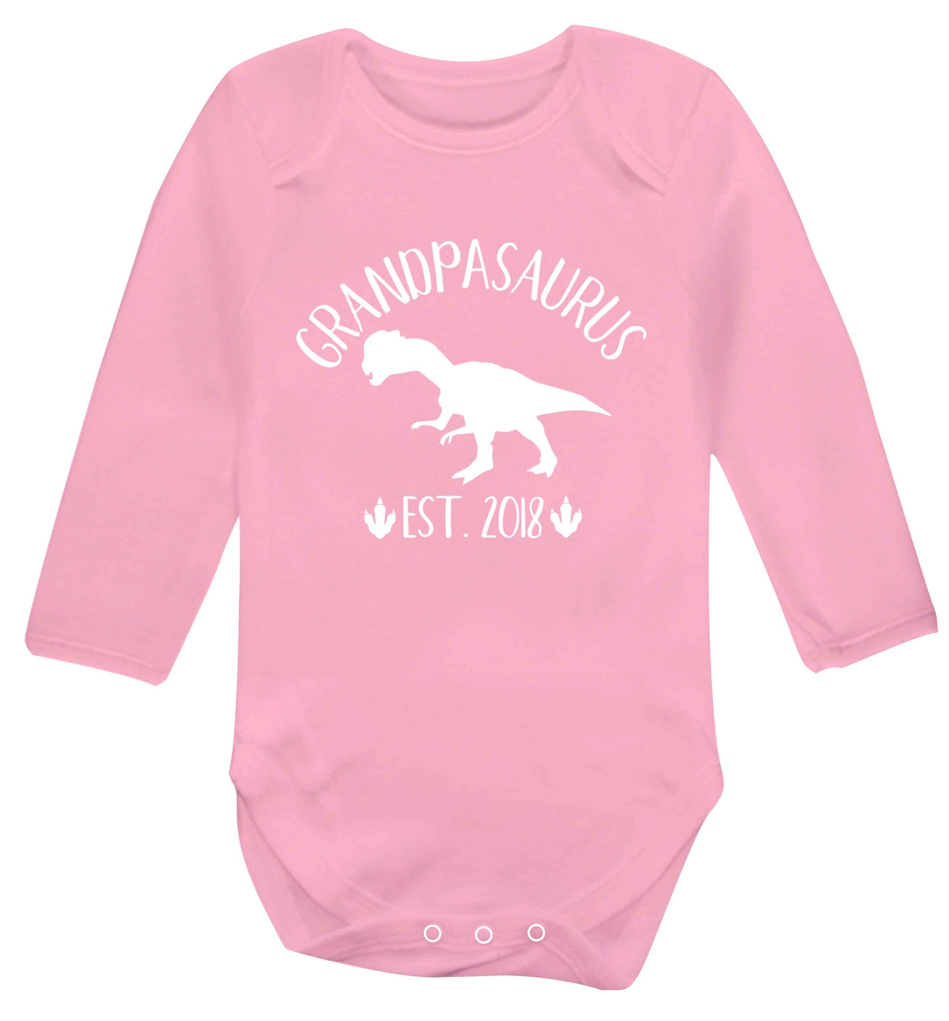 Personalised grandpasaurus since (custom date) Baby Vest long sleeved pale pink 6-12 months