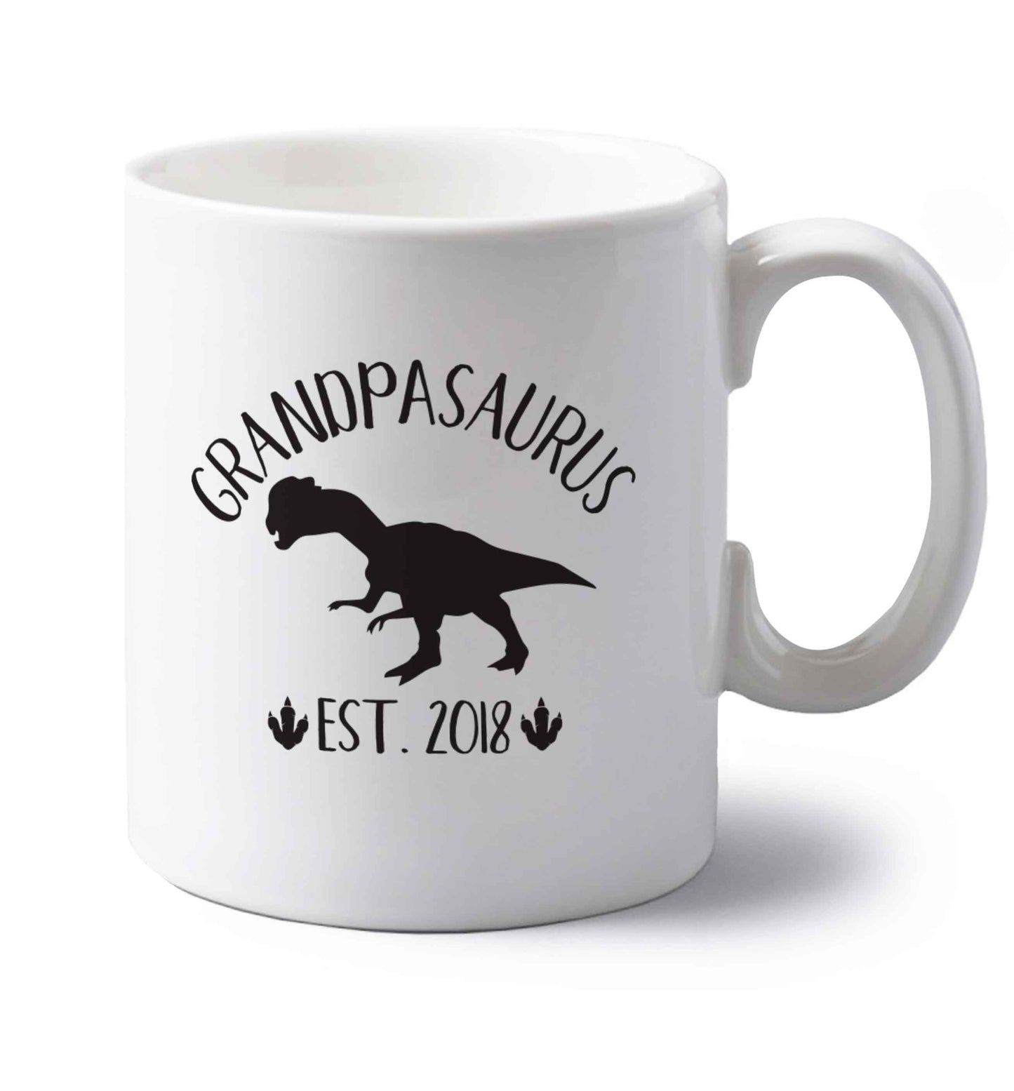 Personalised grandpasaurus since (custom date) left handed white ceramic mug 