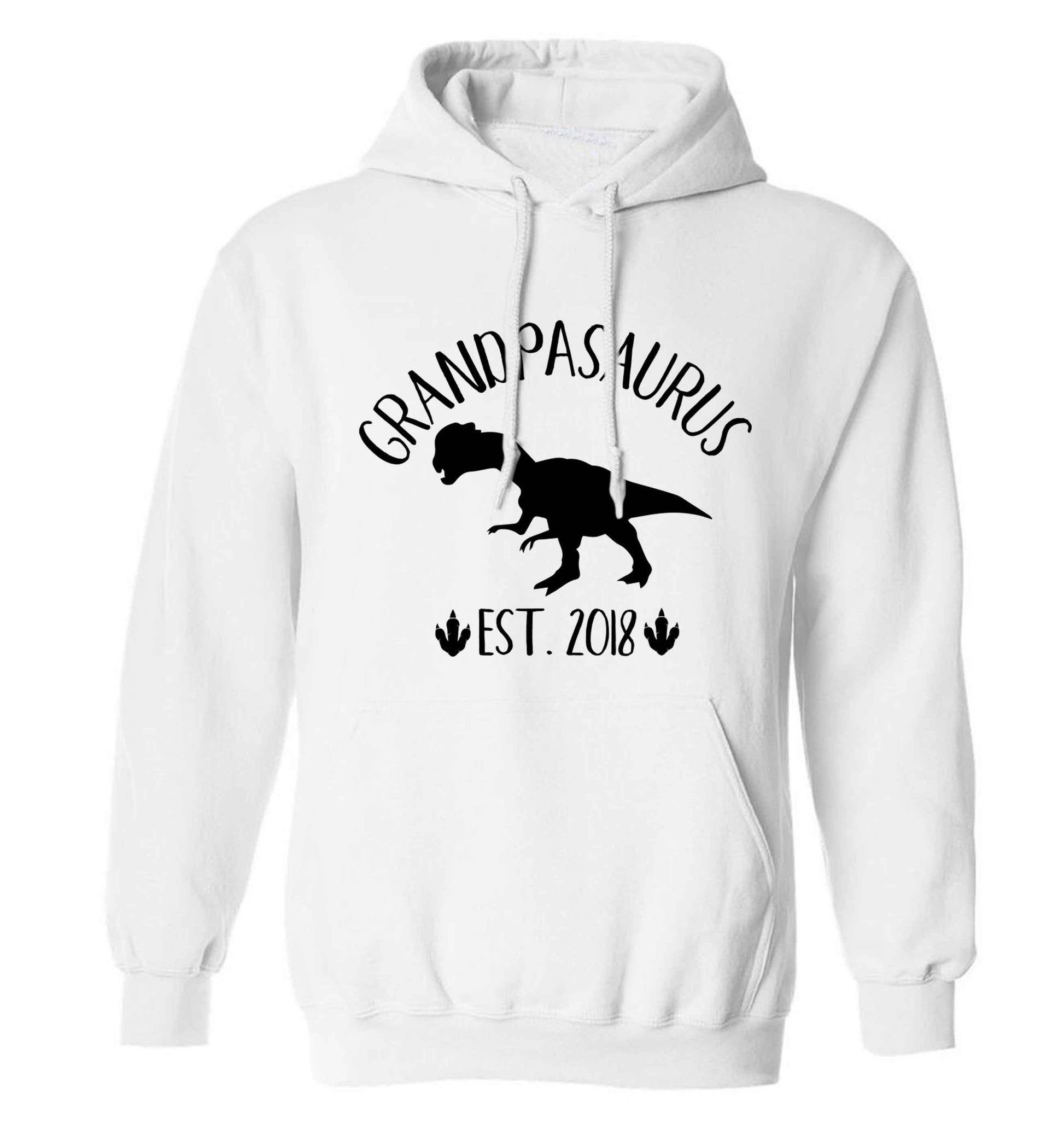 Personalised grandpasaurus since (custom date) adults unisex white hoodie 2XL