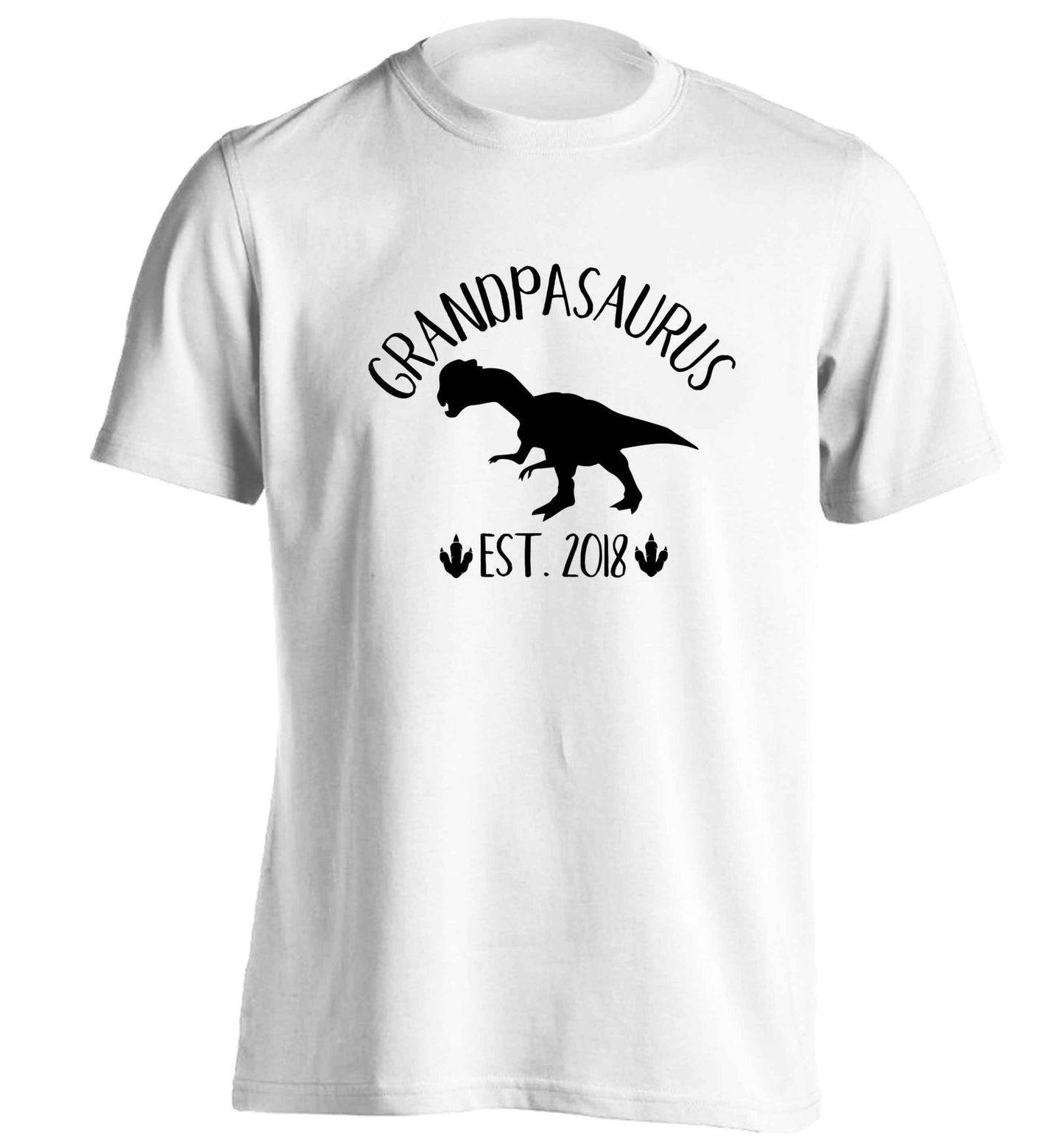 Personalised grandpasaurus since (custom date) adults unisex white Tshirt 2XL