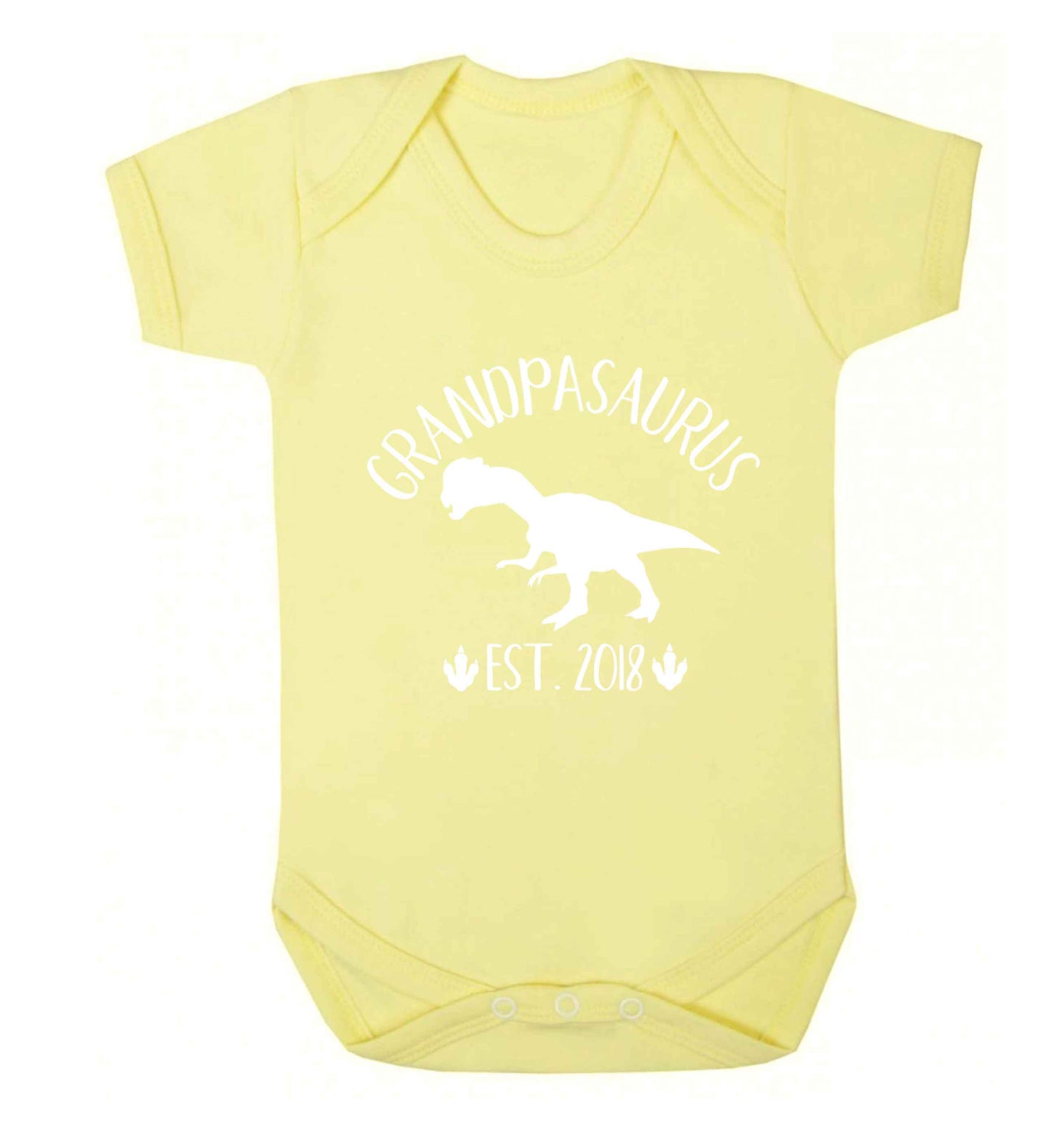 Personalised grandpasaurus since (custom date) Baby Vest pale yellow 18-24 months