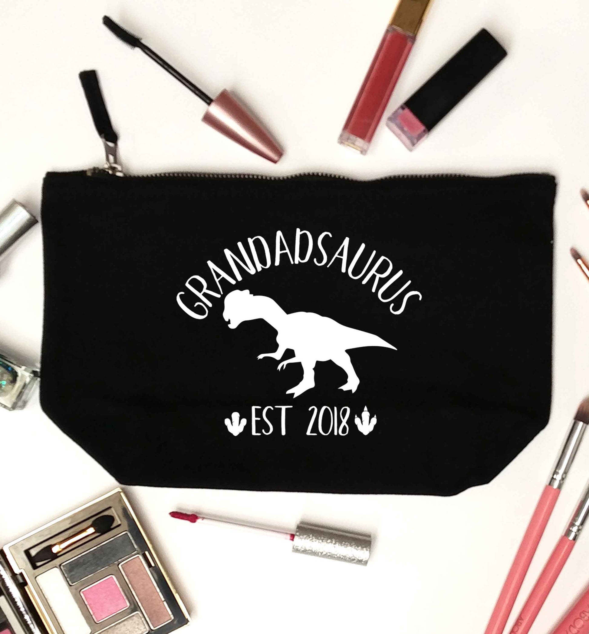 Personalised grandadsaurus since (custom date) black makeup bag