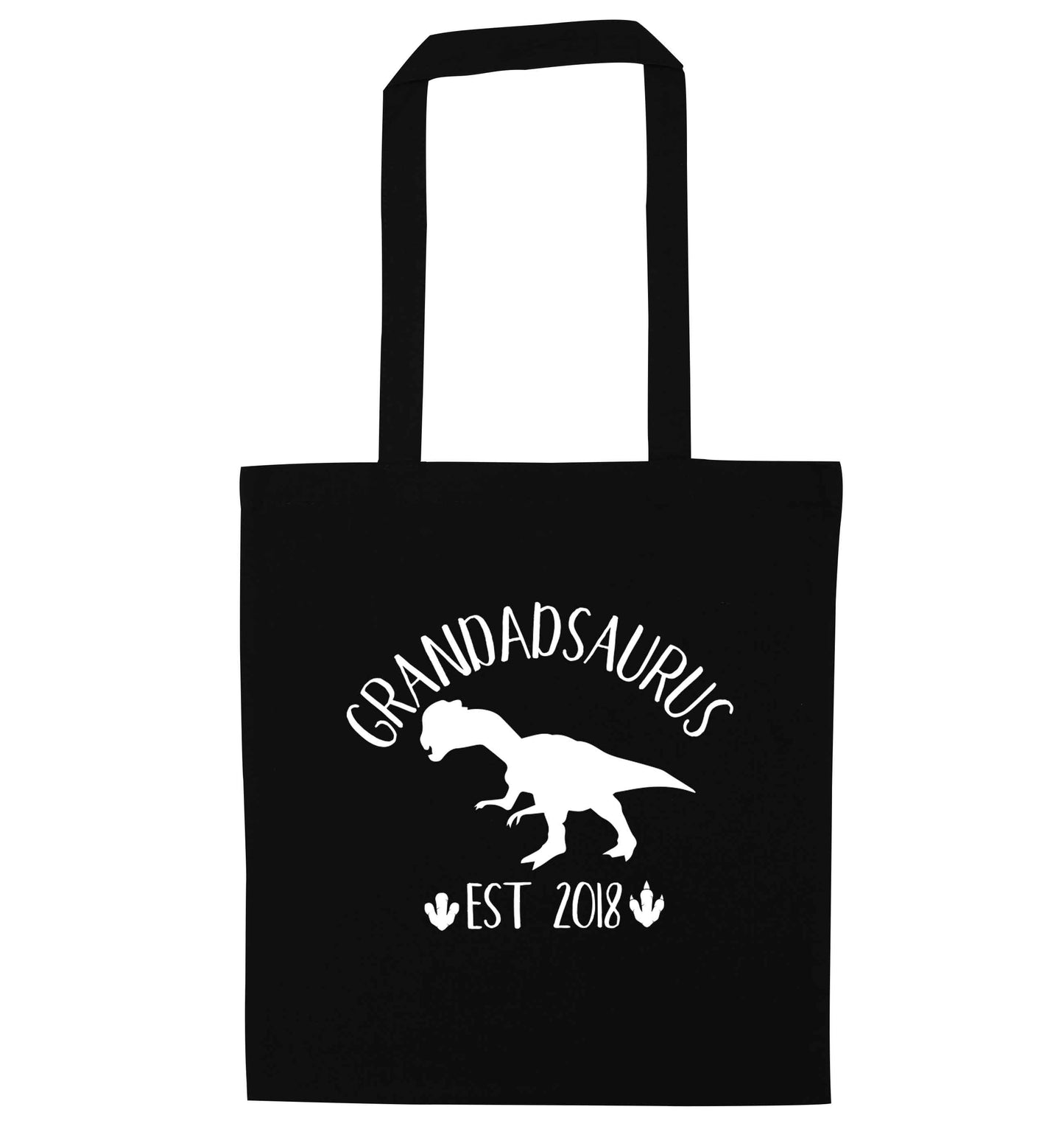 Personalised grandadsaurus since (custom date) black tote bag