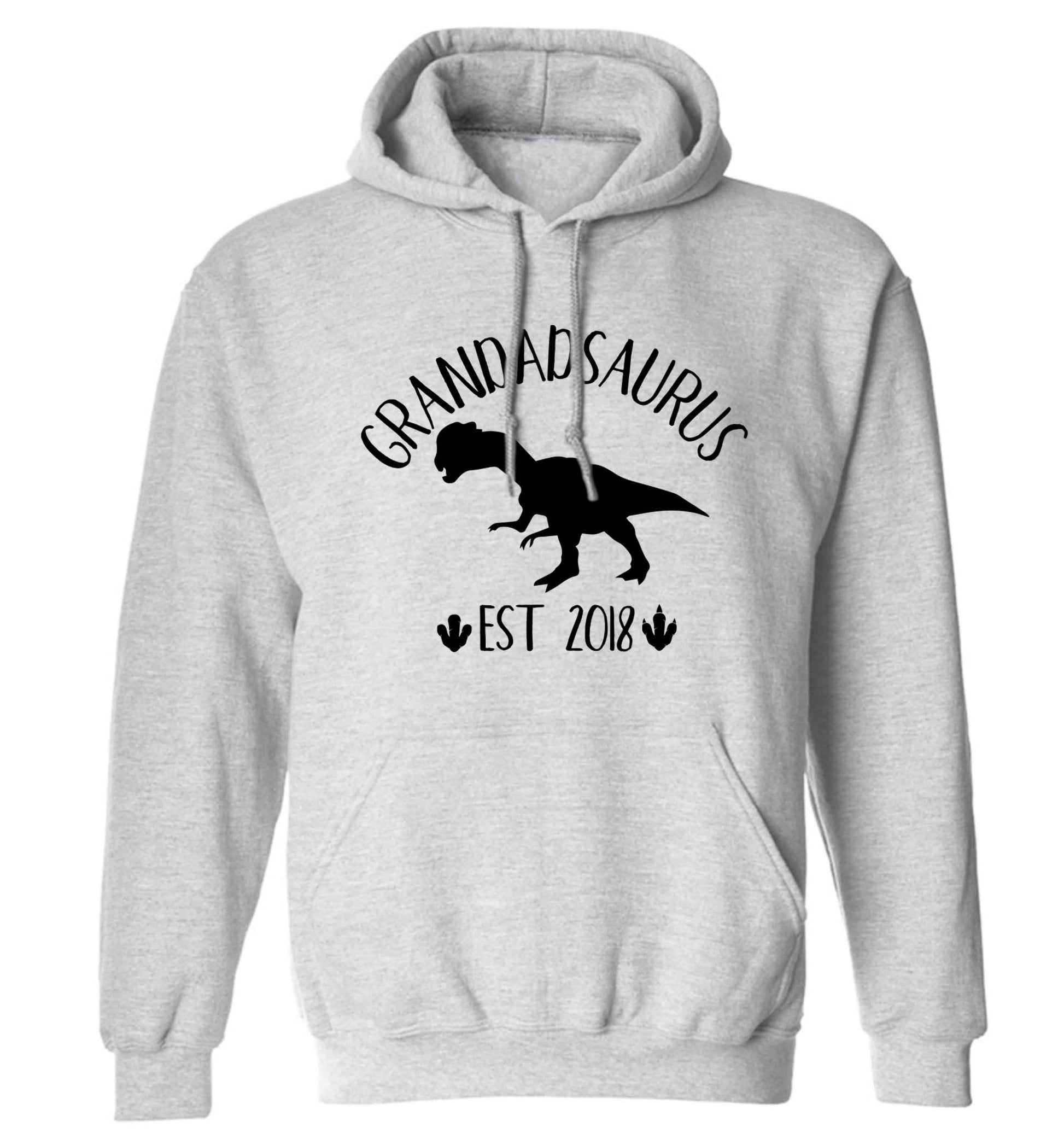Personalised grandadsaurus since (custom date) adults unisex grey hoodie 2XL