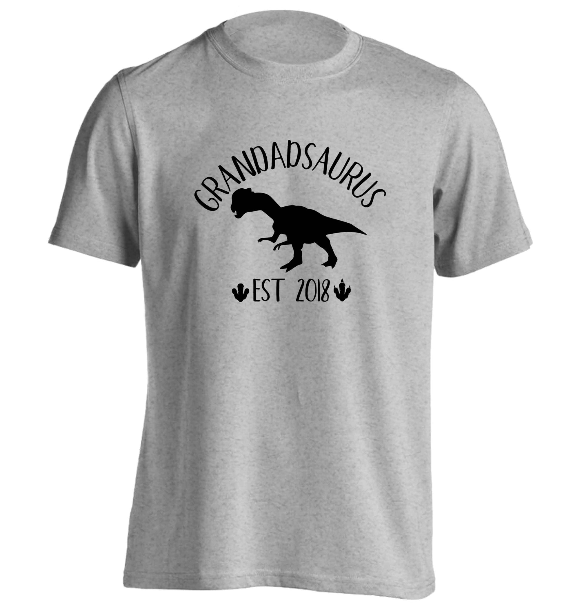 Personalised grandadsaurus since (custom date) adults unisex grey Tshirt 2XL