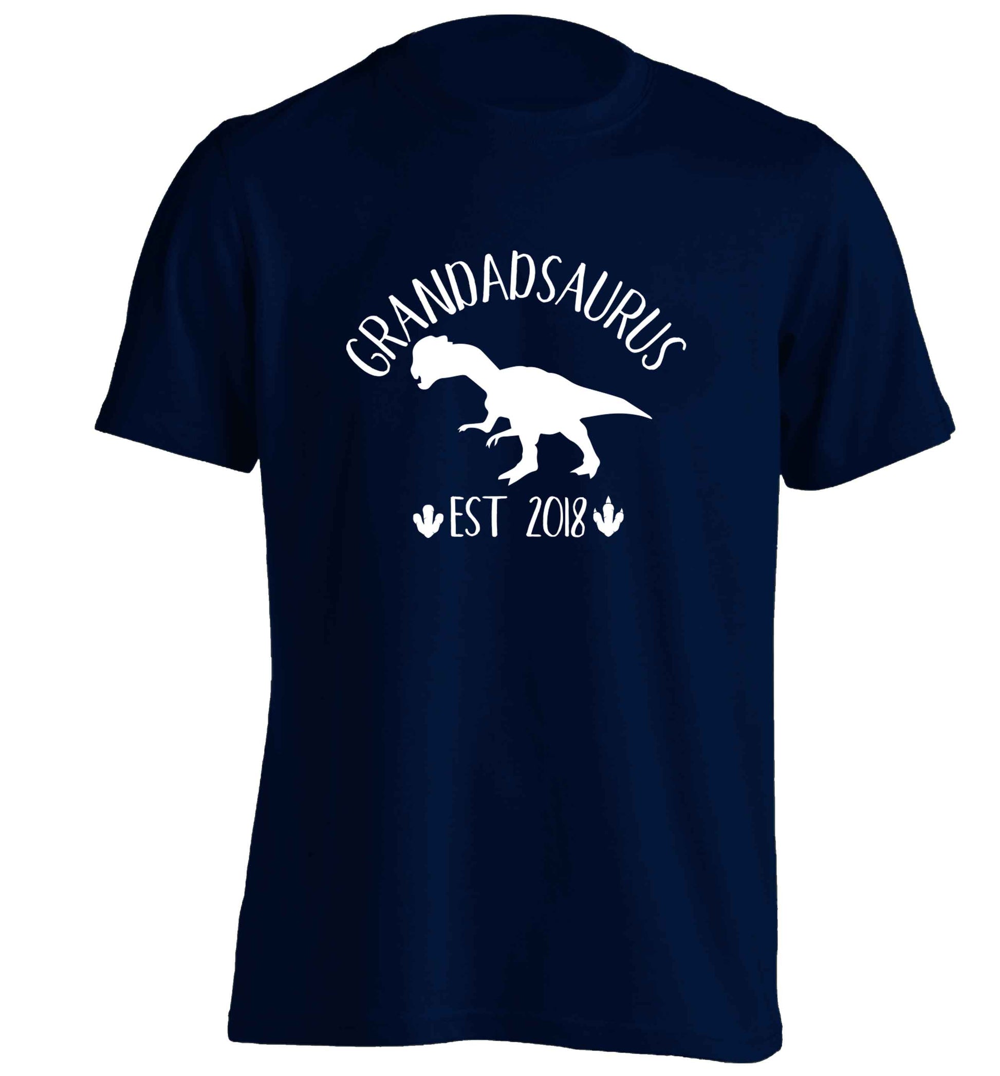 Personalised grandadsaurus since (custom date) adults unisex navy Tshirt 2XL