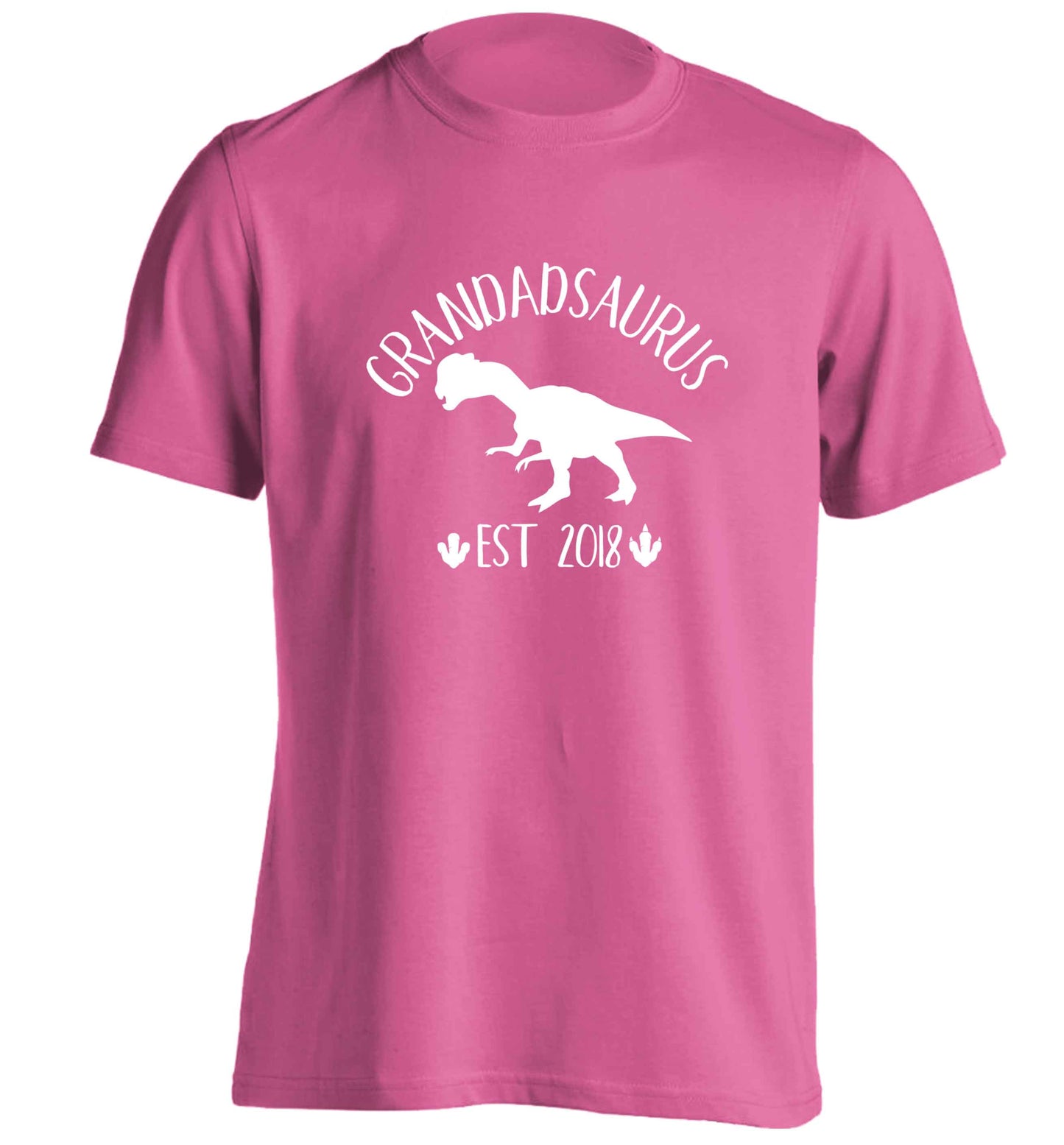 Personalised grandadsaurus since (custom date) adults unisex pink Tshirt 2XL
