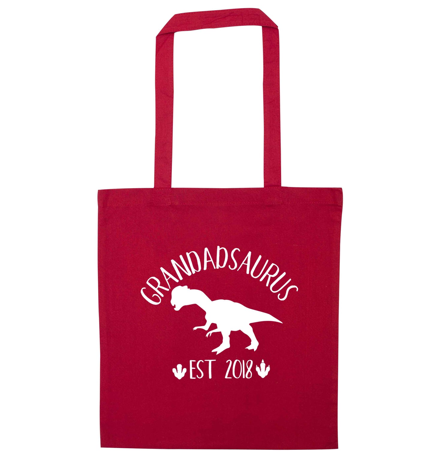 Personalised grandadsaurus since (custom date) red tote bag