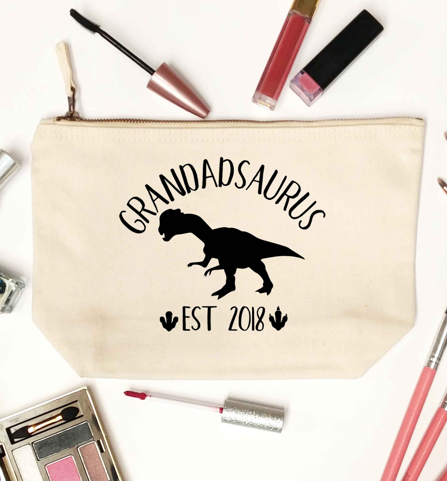 Personalised grandadsaurus since (custom date) natural makeup bag