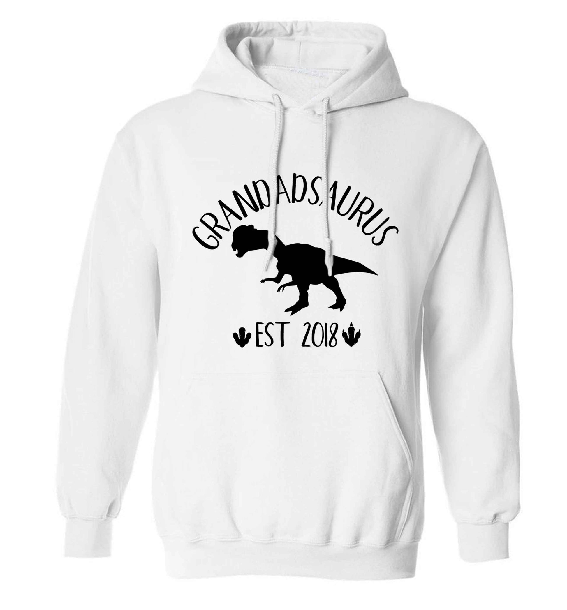 Personalised grandadsaurus since (custom date) adults unisex white hoodie 2XL